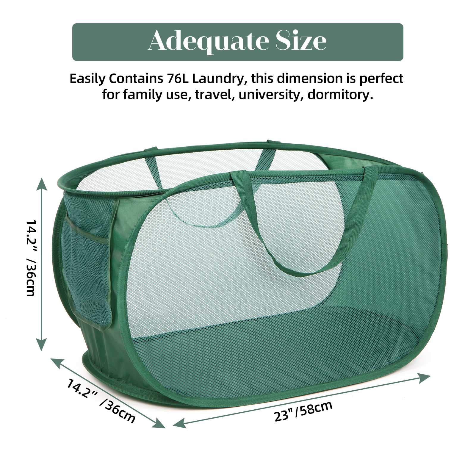 Sturdy Mesh Pop Up Laundry Hamper  Collapsible Laundry Baskets with Side Pocket  Foldable Clothes Hamper with Reinforced Carry Handles for Laundry  Bathroom  Kids Room  Dorm or Travel 2 Pack Emerald