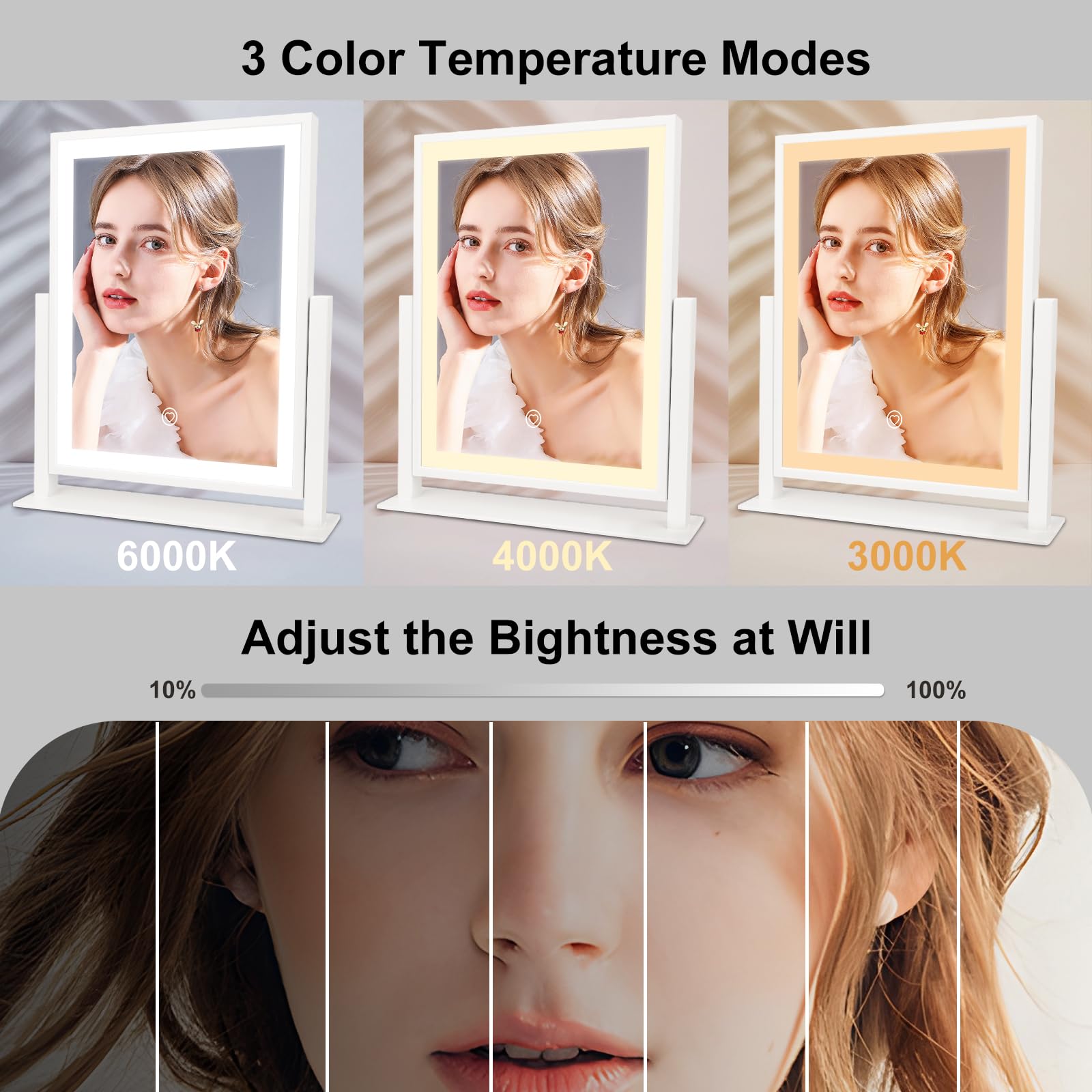 Beelux Vanity Mirror With Lights, Hollywood Lighted Makeup Mirror With Dimmable Light, Smart Control, Memory, Adjustable Warm Wh