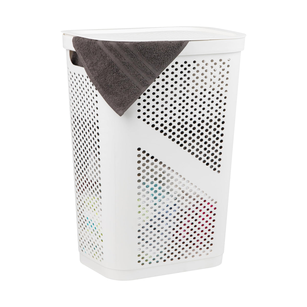 Mind Reader Basket Collection, Slim Laundry Hamper, 60 Liter (15G/33Lbs) Capacity, Cut Out Handles, Attached Hinged Lid, Ventila