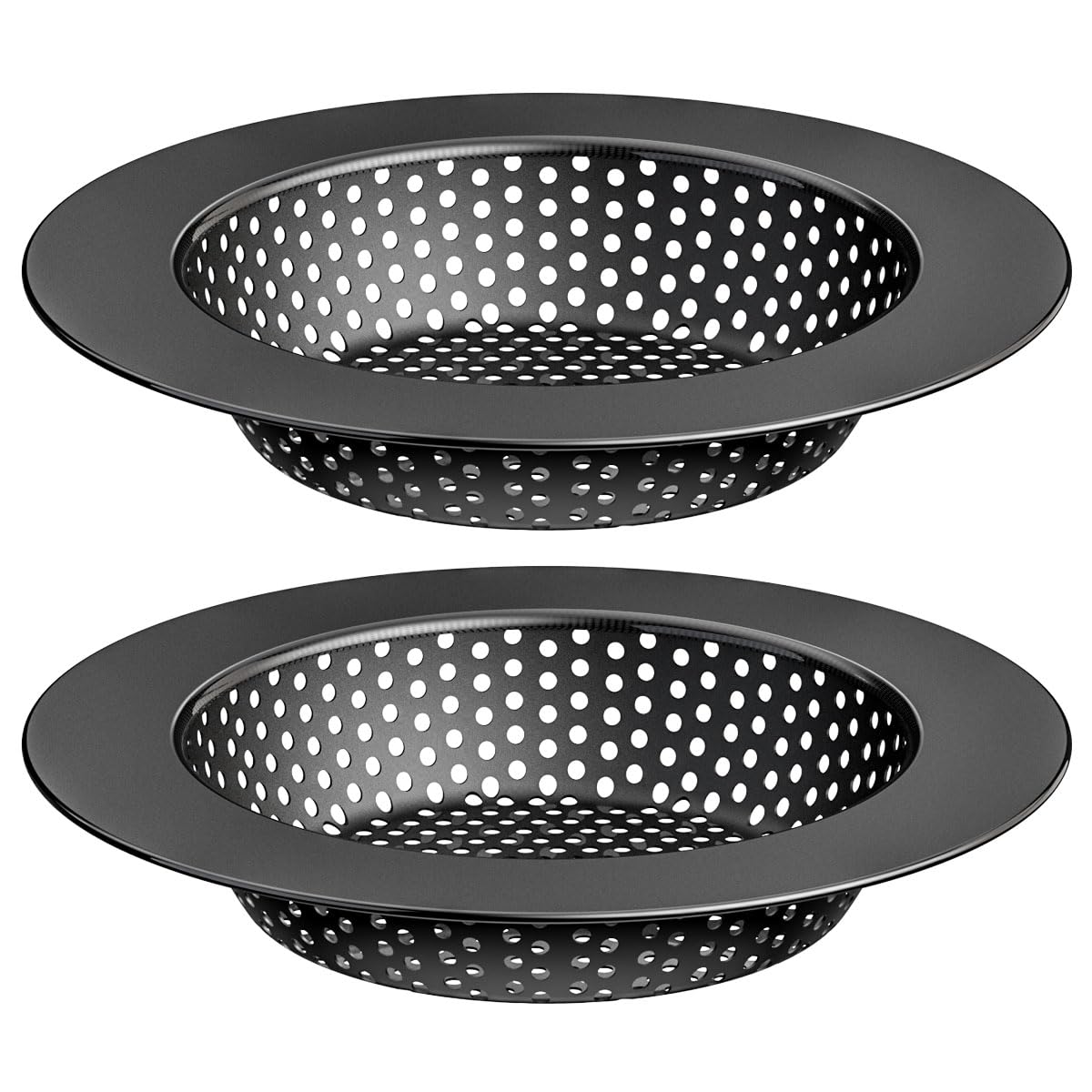Hontunry Black Kitchen Sink Drain Strainer, Sink Drain Cover, Food Catcher, Large Wide Rim 4.5'' Diameter, Stainless Steel, Pack
