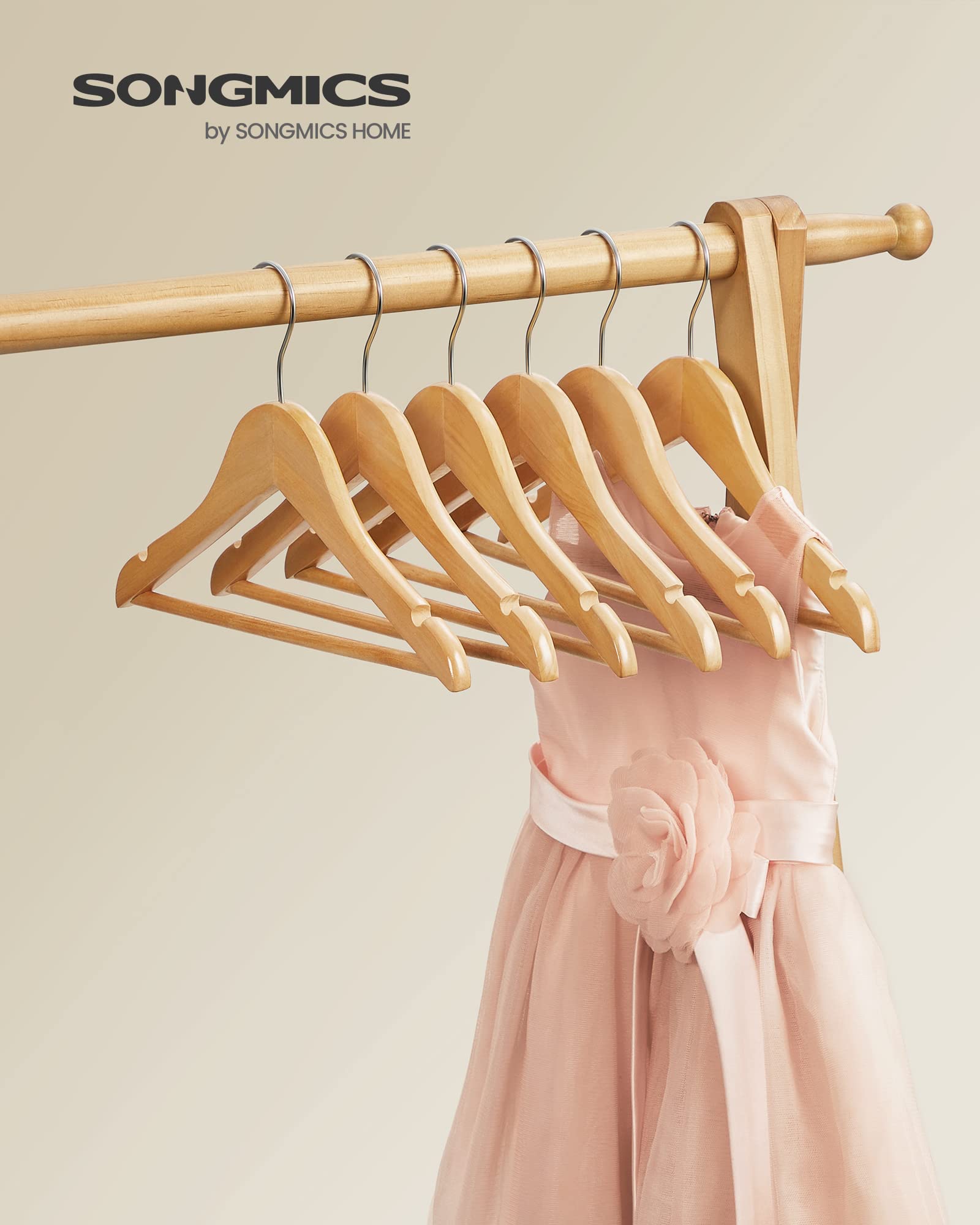 Songmics Kids Wooden Hangers 10 Pack, Solid Wood Baby Hangers, Children'S Coat Hangers With Pants Bar, Shoulder Notches, Swivel