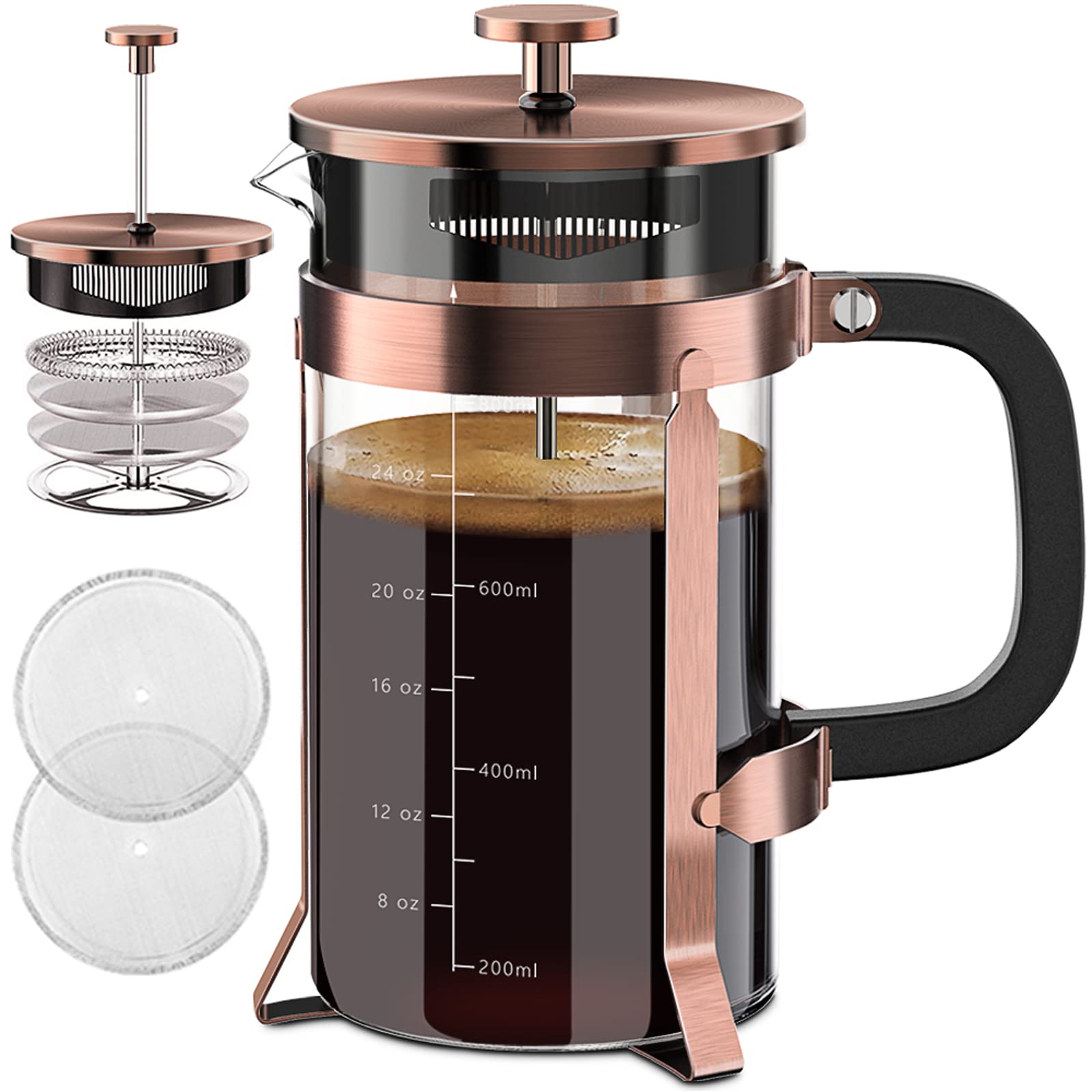 Quqiyso French Press Coffee Maker 34Oz 304 Stainless Steel With 4 Filter, Heat Resistant Durable, Easy To Clean, Borosilicate Gl
