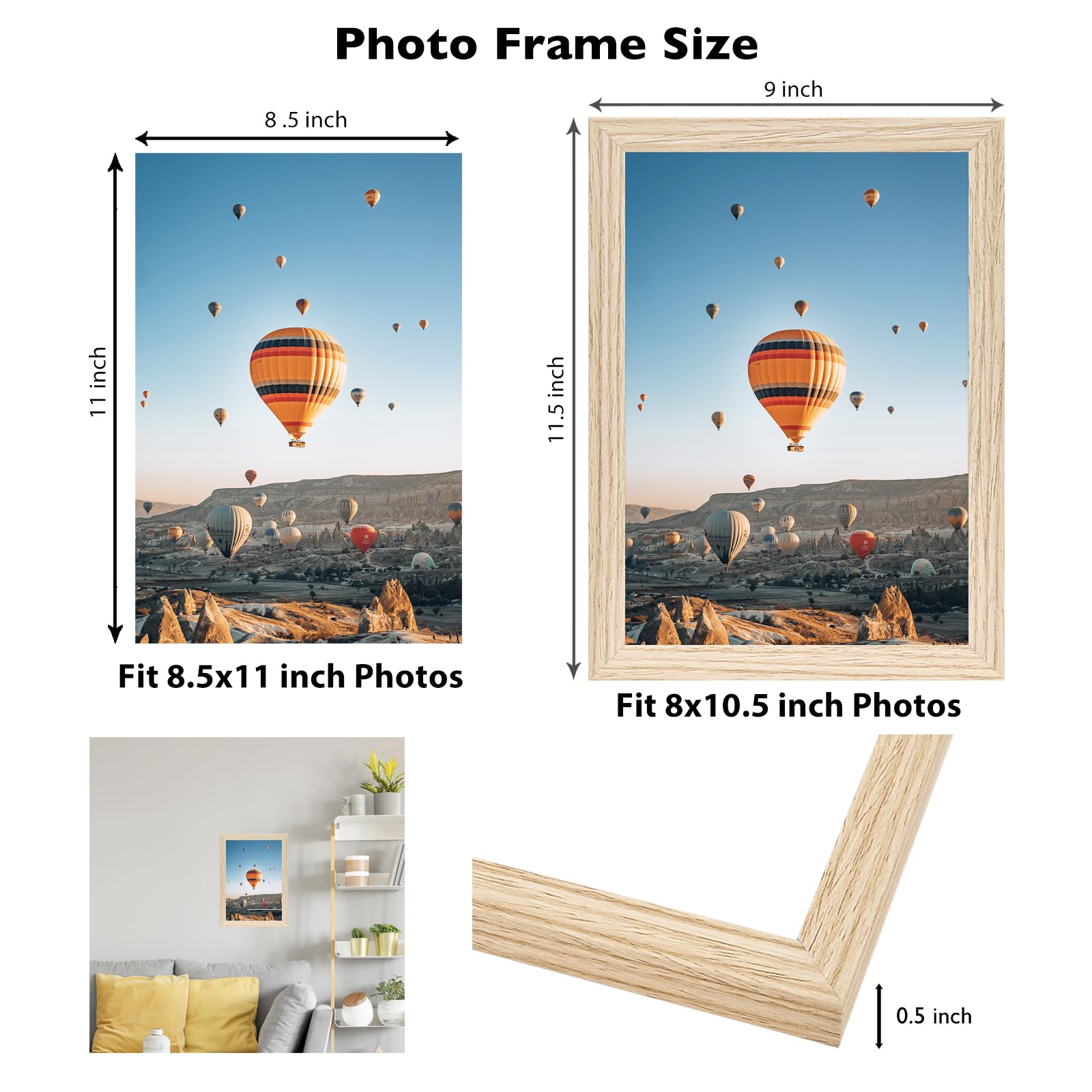 JCJMY 8.5x11 inch Picture Frame for Certificate Poster and Photo, Horizontal and Vertical Formats for Wall Hanging or Tabletop,