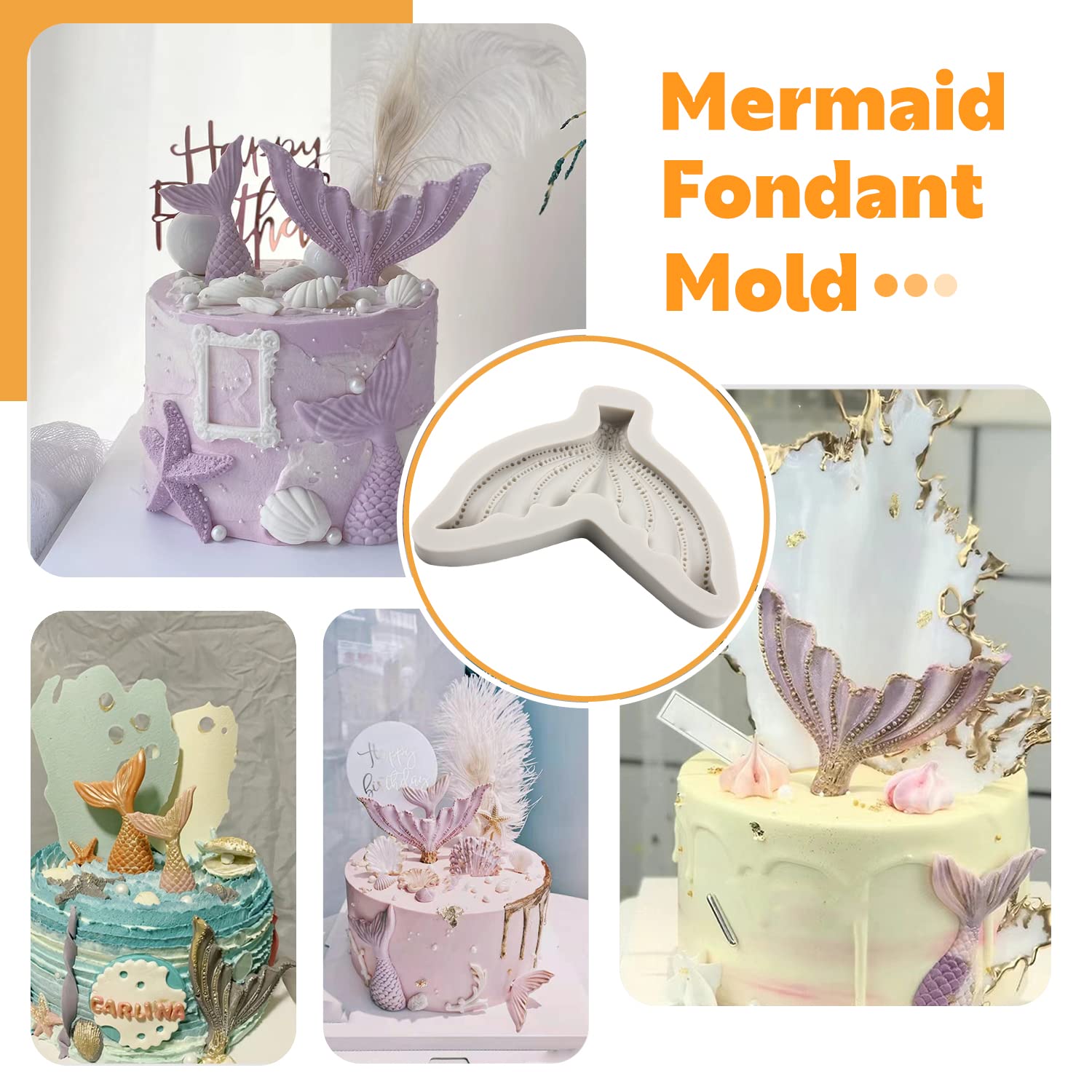 Sijiangmold Mermaid Theme Cake Fondant Molds Mermaid Tail Silicone Molds Seahorse Starfish Mold For Cake Decorating Cupcake Topp
