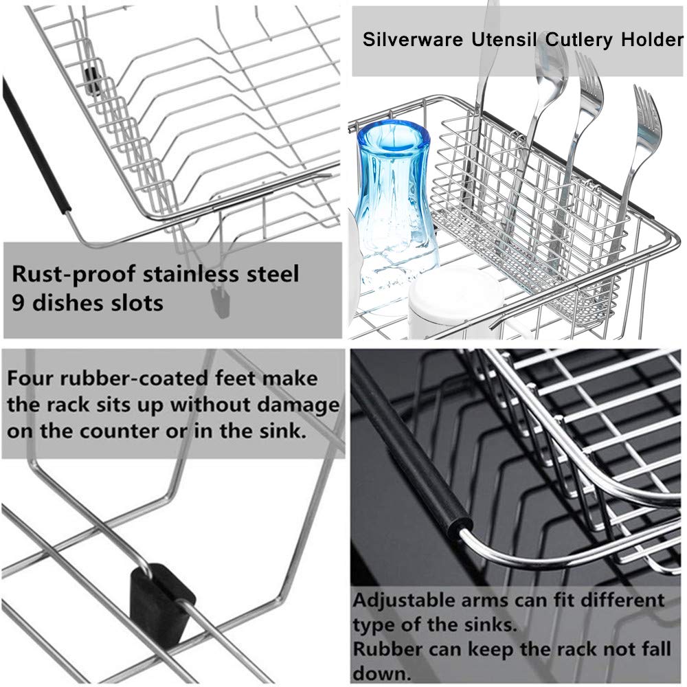 Sanno Large Expandable Dish Drying Rack Dish Rack Drainer With Stainless Steel Utensil Holder Over The Sink Dish Drainer Dish Ra