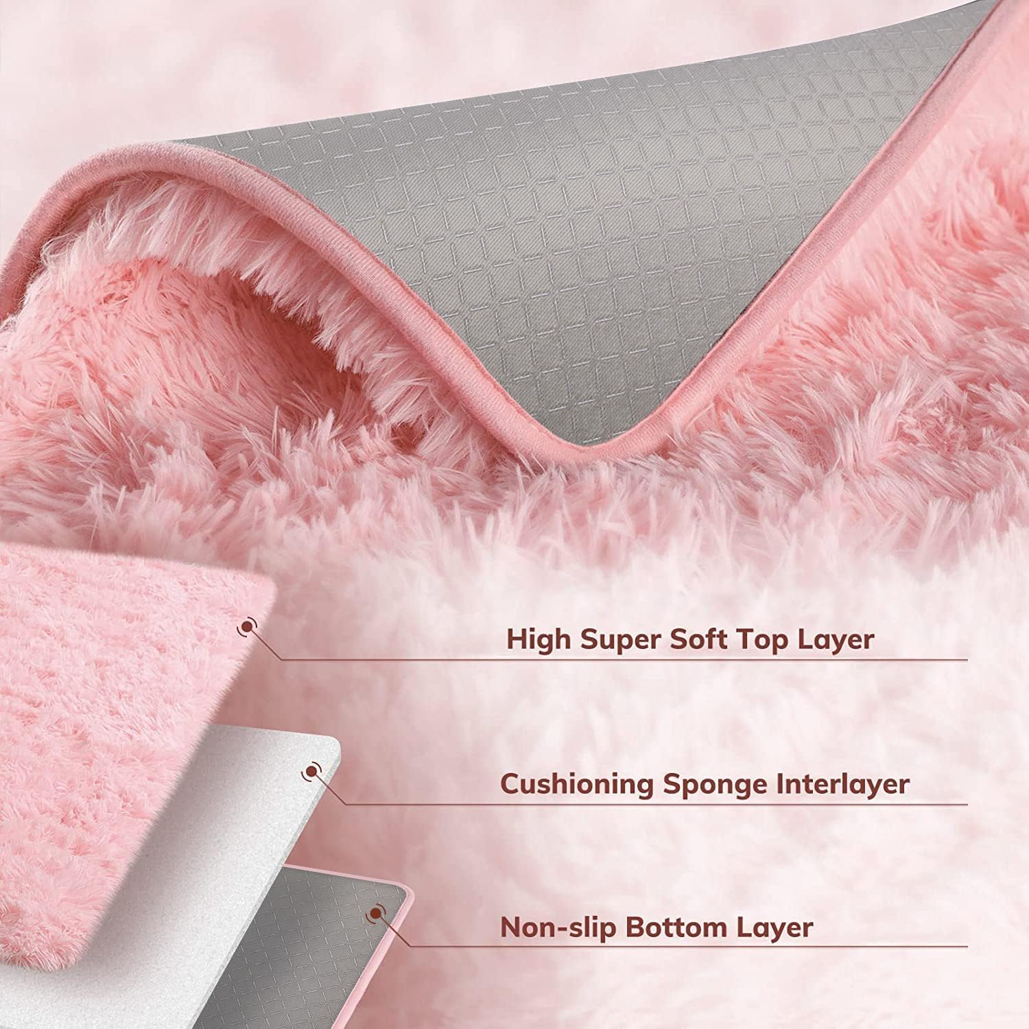 Ophanie Pink Area Rugs for Bedroom Girls, 6x9 Kids Fluffy Fuzzy Furry Shag Carpet, Plush Soft Cute Baby Shaggy Bedside Indoor Fl