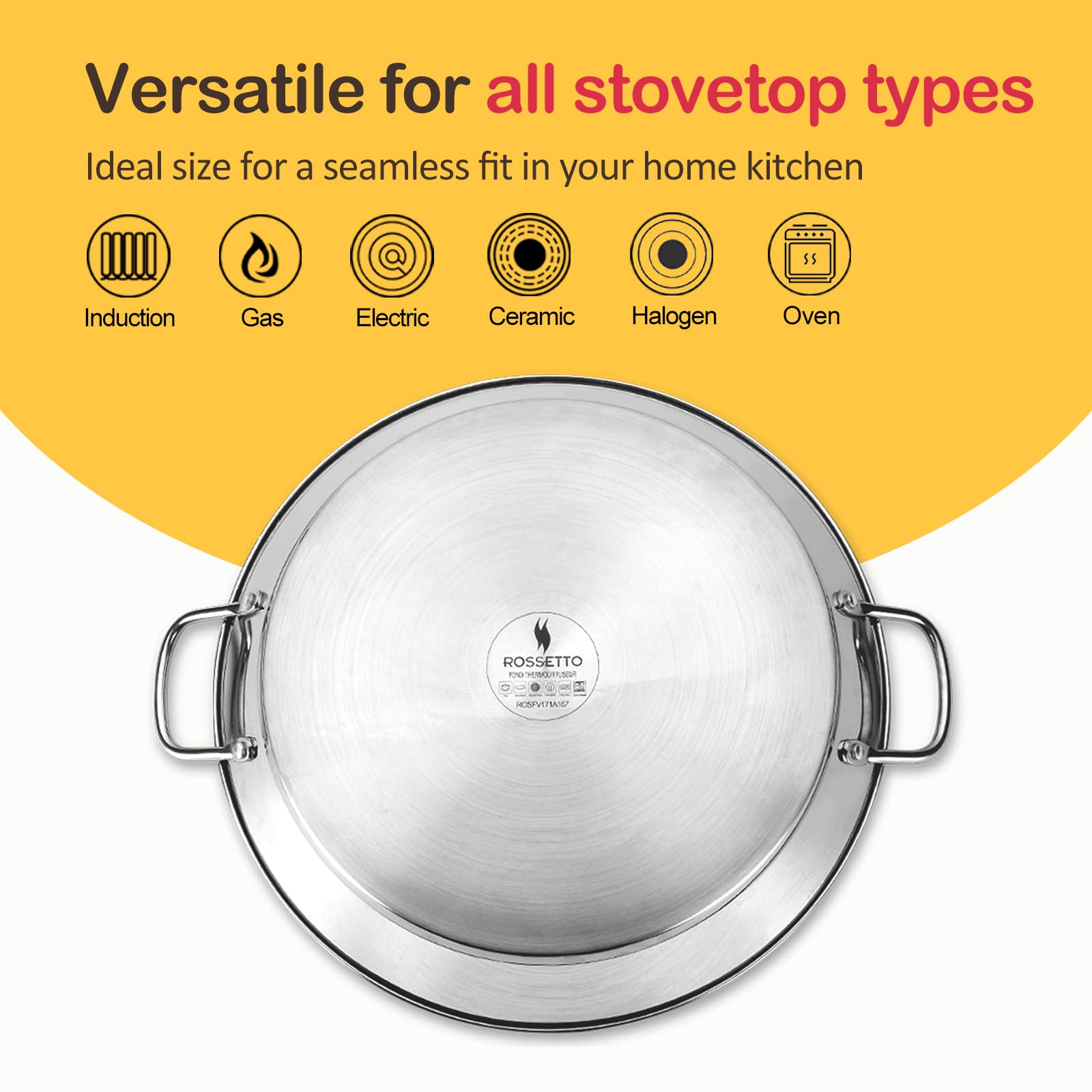 Activ Cuisine Paella Pan, 14 Inch Stainless Steel Paella Pan, Non-Stick Coating, Seafood And Meat For 6 Servings, Cooking Pan Su