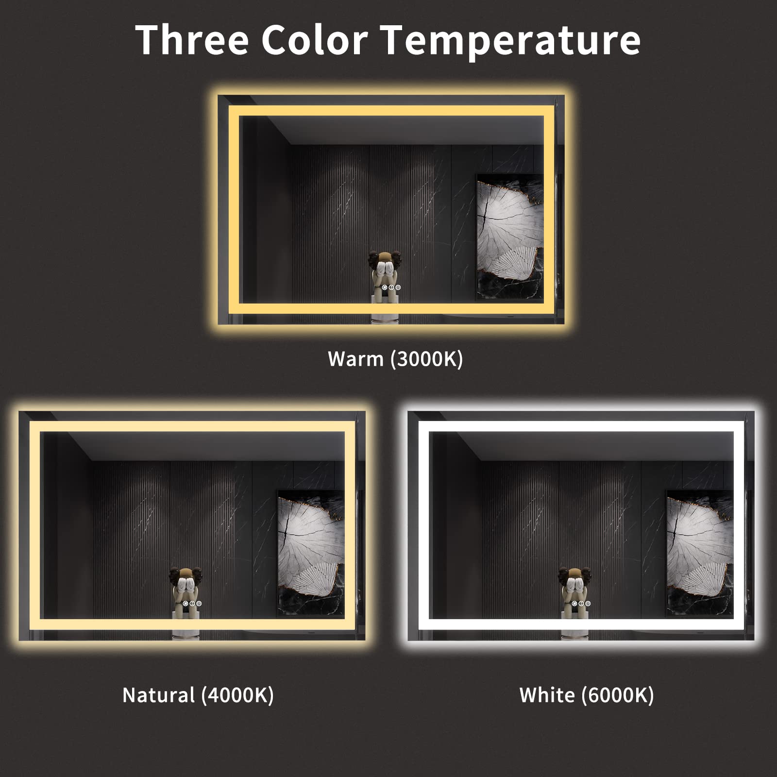 Loaao 60X40 Led Bathroom Mirror With Lights, Anti-Fog, Dimmable, Backlit + Front Lit, Lighted Bathroom Vanity Mirror For Wall, M