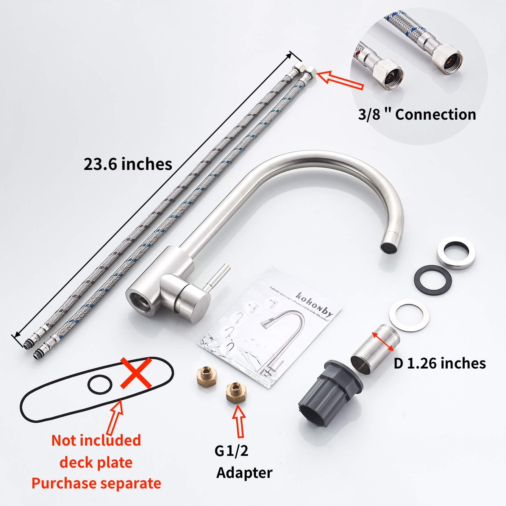 Kohonby Single Handle High Arc Kitchen Faucet Stainless Steel Brushed Nickel Commercial Single Hole Kitchen Sink Faucet Modern One Hole Bar Sink Faucet