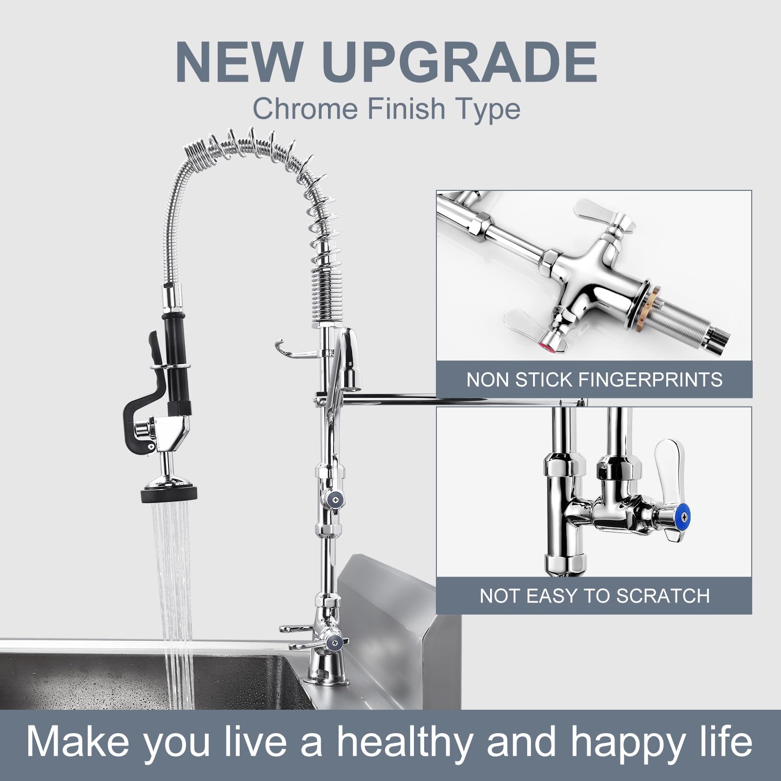 Iviga Single Hole 27'' Height Commercial Kitchen Faucet Deck Mount With Pre-Rinse Sprayer, Commercial Sink Faucet With 10'' Add-