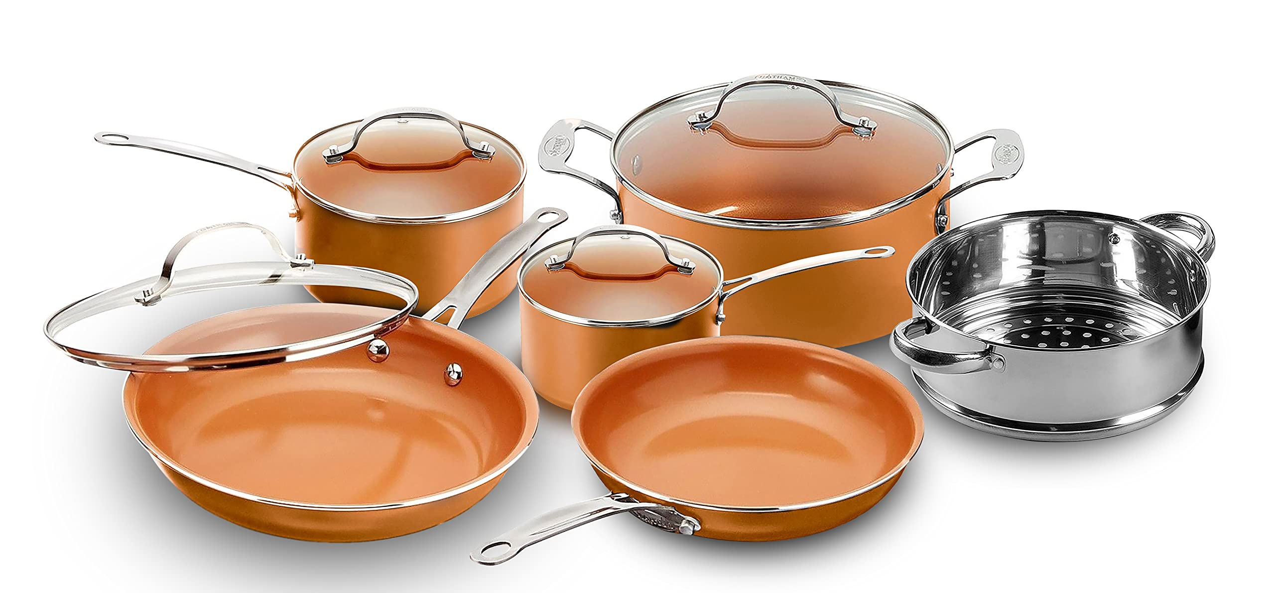 Gotham Steel 10Piece Kitchen Set with NonStick TiCerama Coating by Chef Daniel Green  Includes Skillets, Fry Pans, Stock Pot
