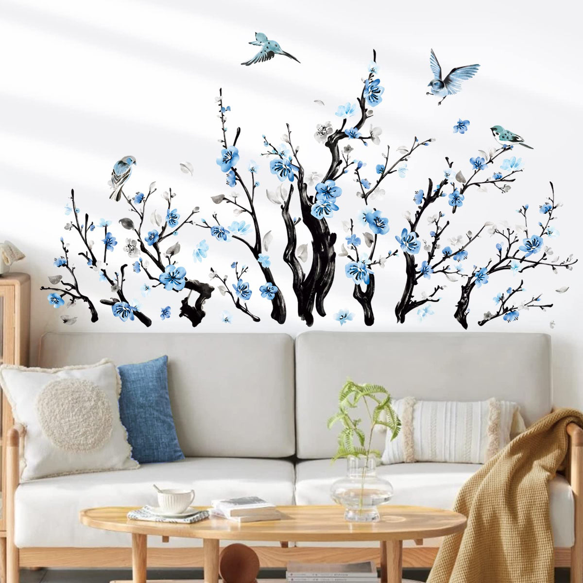 Wondever Watercolor Flower Tree Branch Wall Stickers Blossom Blue Flor ...