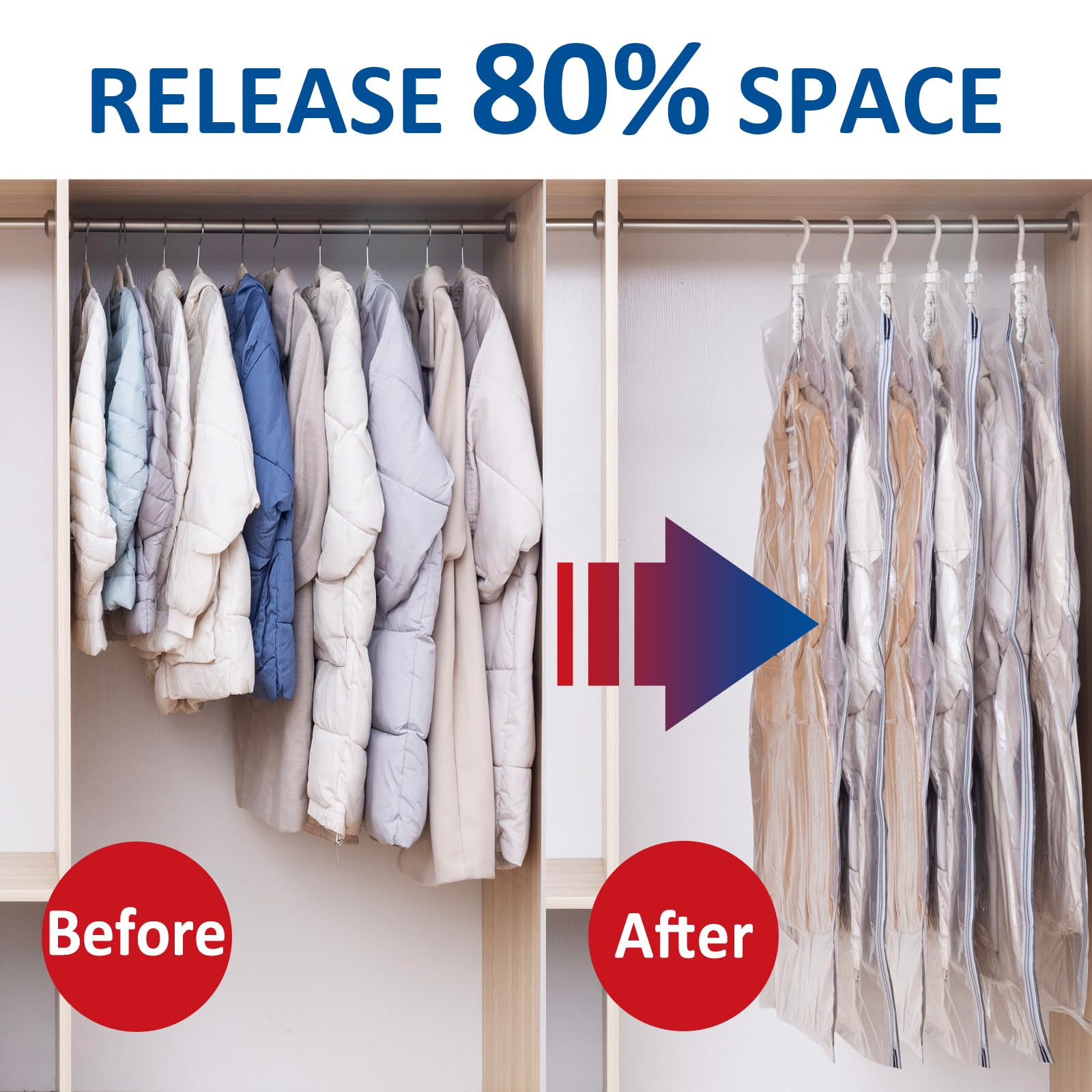 Hanging Vacuum Storage Bags  6 Pack Large Hanging Space Saver Bags  Hanging Vacuum Sealed for Clothes Suits Dress Jackets for Moving Supplies(3 Long  3 Short)