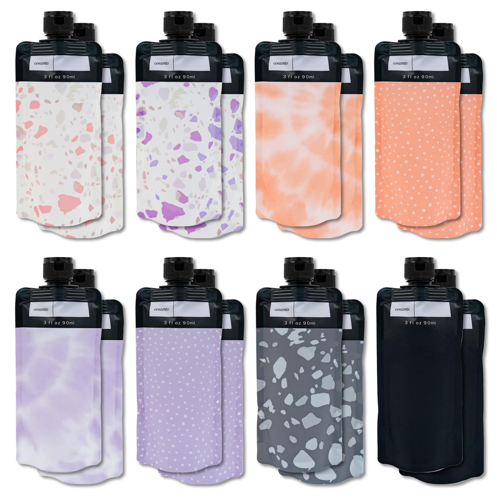 Binxus 16 Pcs Leak Proof Empty Squeeze Pouches, Portable Travel Fluid Makeup Packing Bag Plastic Refillable Squeeze Pouches For