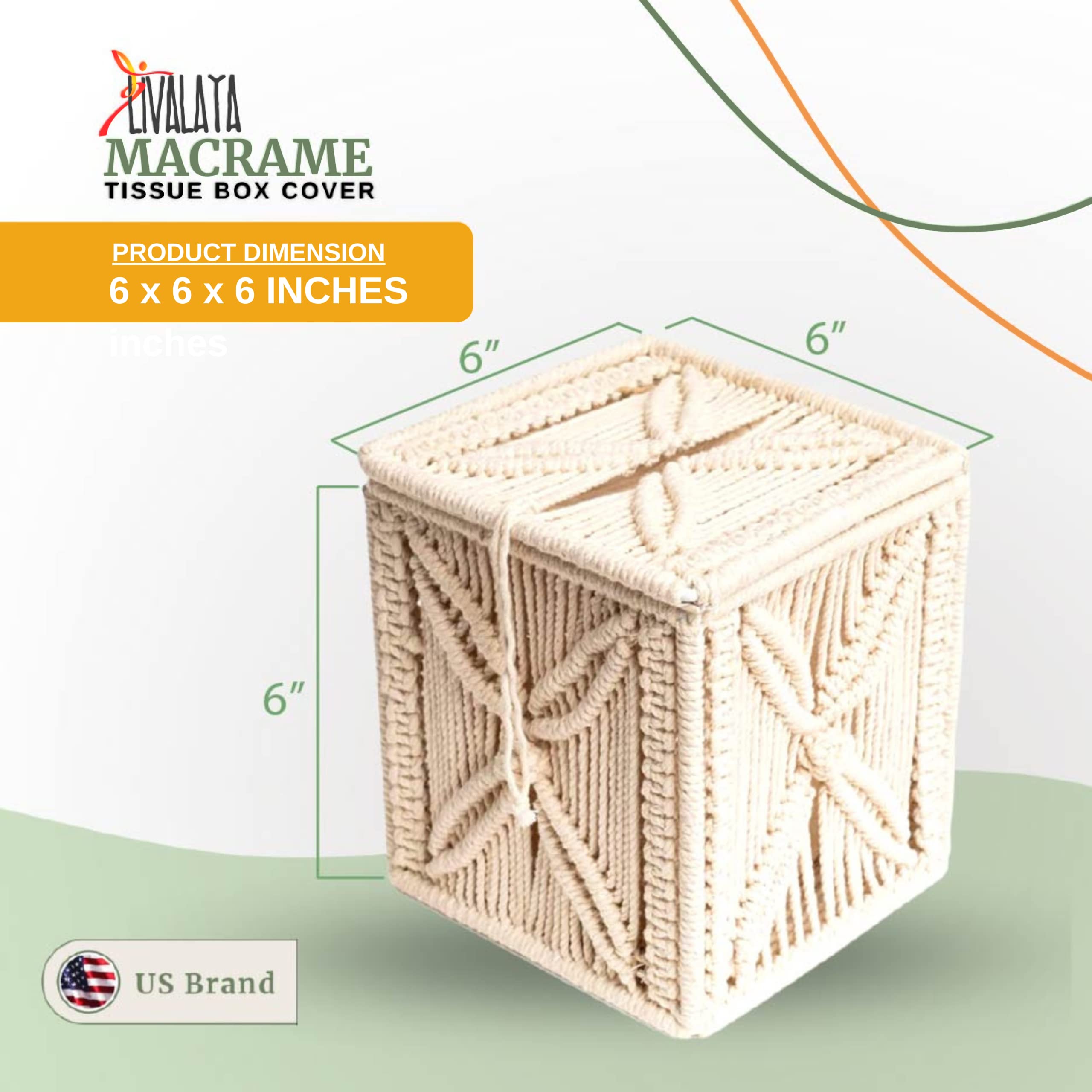 Livalaya Macrame Tissue Box Cover Square Cute Boho Tissue Box Holder, Macrame Napkin Tissues Organizer Toilet Paper Holder Or Ti