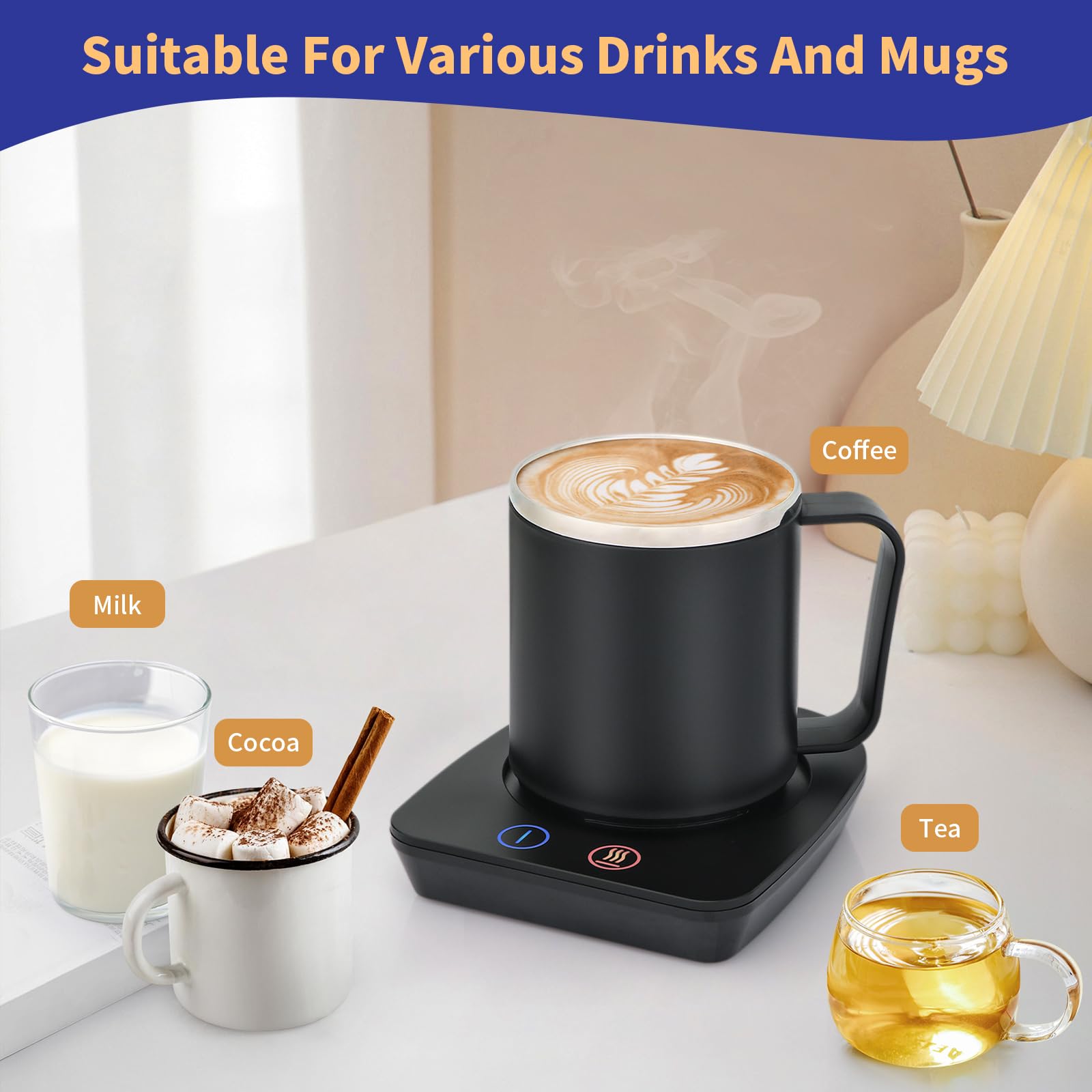 Vobaga Coffee Mug Warmer With 15Oz Mug Set, Electric Coffee Cup Warmer With Three Temperature Settings For Home Office Desk, Sma