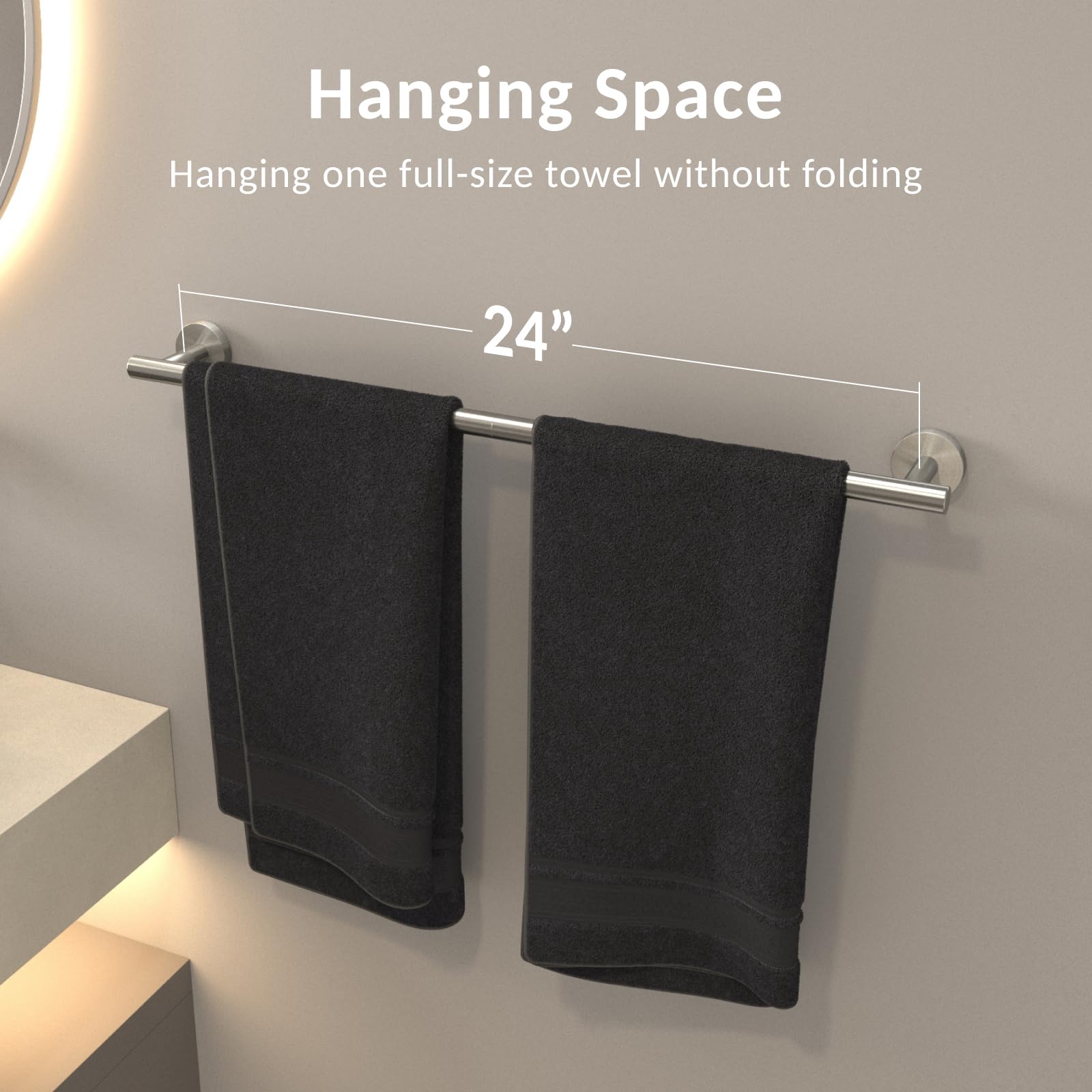 Luxbaro 24 Inch Brushed Nickel Towel Bar, Thicken Towel Rack For Bathroom Wall Mounted, Sus304 Stainless Steel Towel Rod, Modern