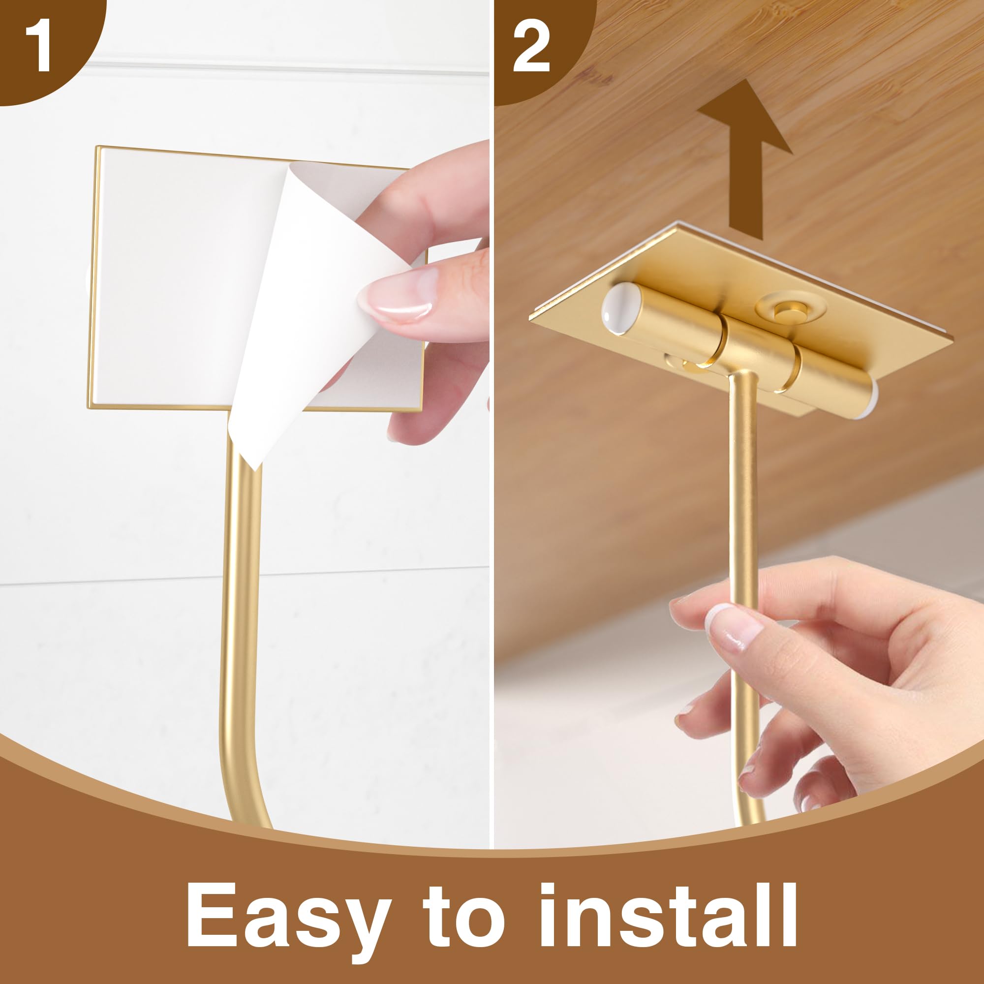 Josmimic Gold Banana Hook - Foldable Under Counter Hanger, Self-Adhesive Magnetic, 1 Pack, Metal