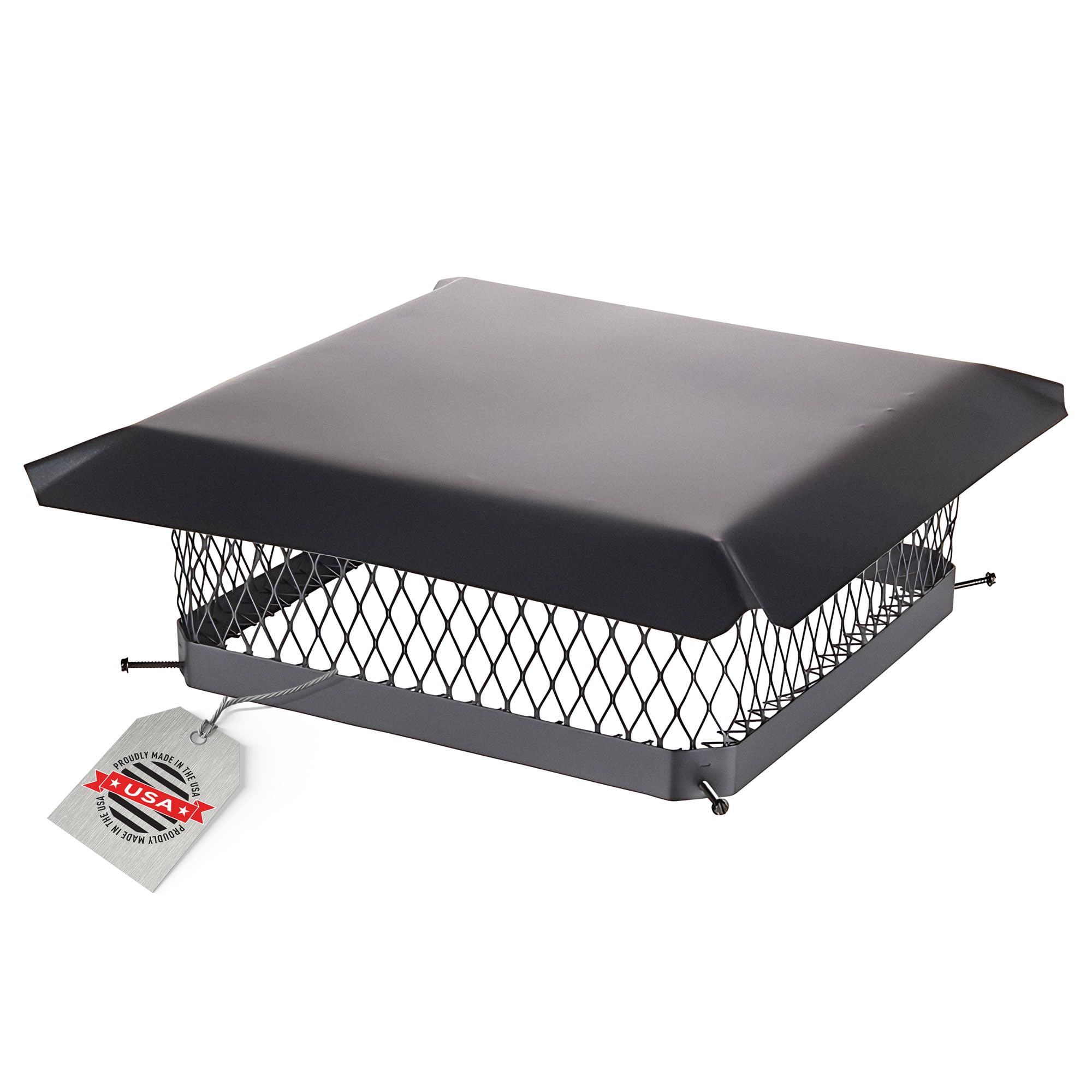 Hy-Guard Galvanized Steel Chimney Cover - Black, Single Bolt-On Chimney Flue Cover With Hood Plate, Fits On Existing Flue Tiles