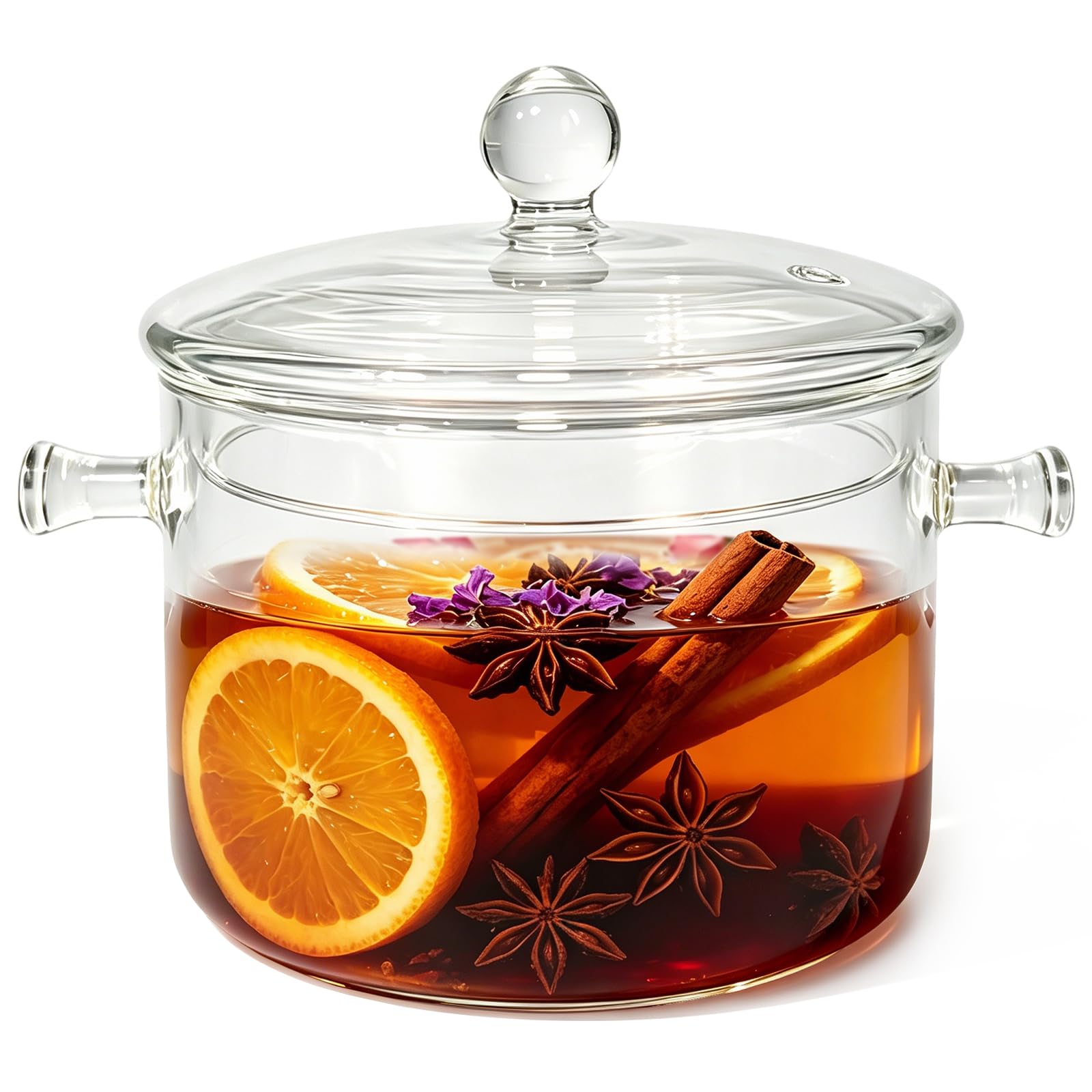 Glass Pots for Cooking on Stove, 1.5L / 50oz, HeatResistant Simmer Pot