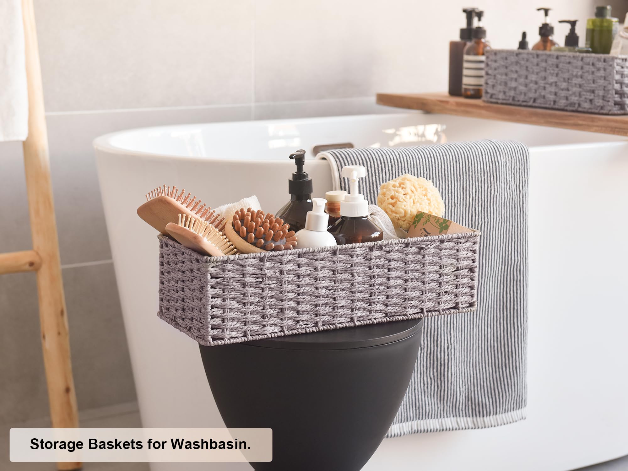 StorageWorks Toilet Basket Tank Topper  Toilet Paper Basket for Bathroom  Round Paper Rope Storage Basket for Toilet Tank Top  Bathroom Wicker Basket  Gray  2 Pack