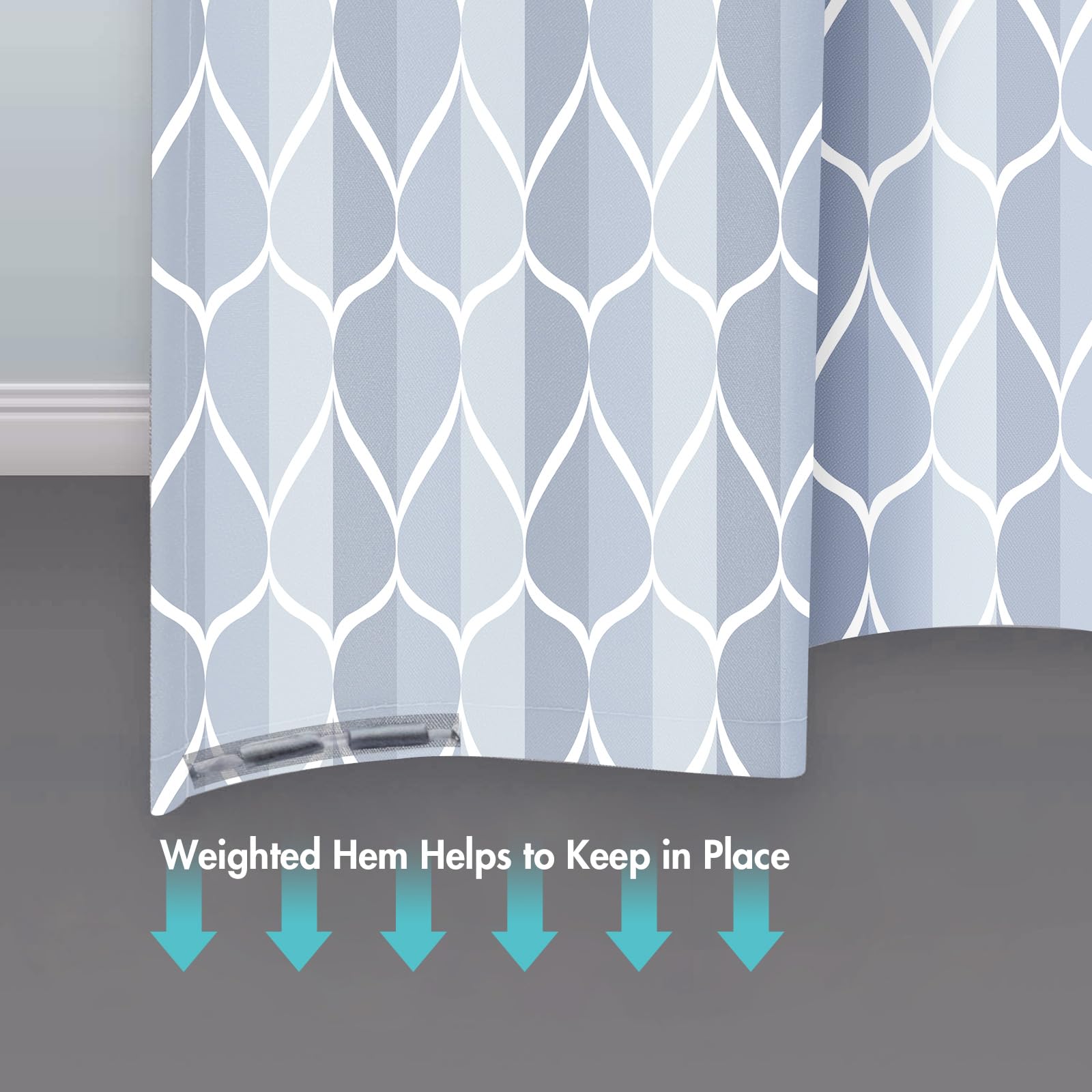 Gelbchu Light Blue Geometric Shower Curtain, Waterproof Design And Polyester, Quick-Drying, Weighted Hem, Blue Shower Curtains S