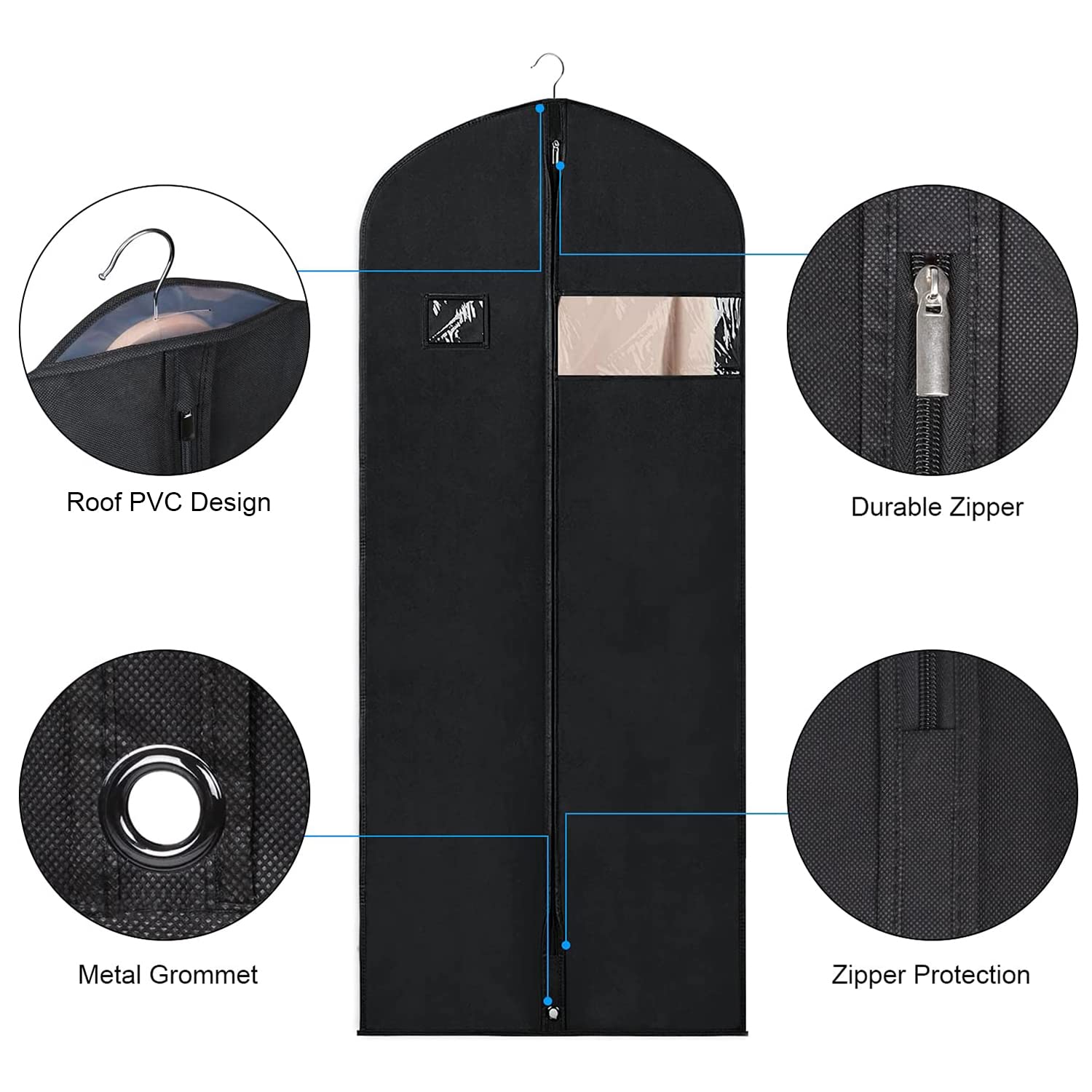 Syeeiex 60'' Garment Bags For Hanging Clothes(Set Of 8), Dress Bags For Gown, Garment Bag For Dresses Long, Dress Garment Bag Fo