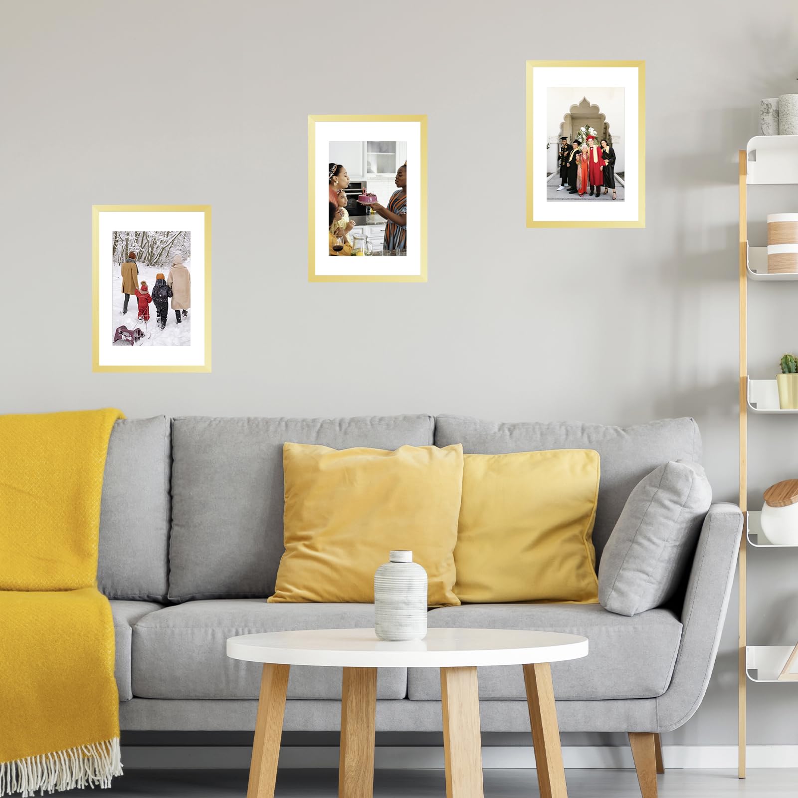 JCJMY 16.5x23.4 A2 Picture Frame Gold with 11.7x16.5 A3 Mat, Display Photo 11.7x16.5 with Mat or 16.5 x 23.4 Without Mat, Wall H