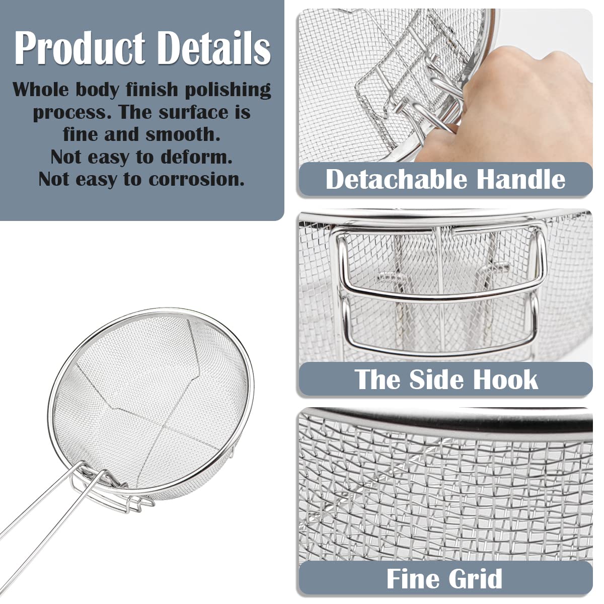 Stainless Steel Drain Basket, Multifunctional Foldable Deep Fry Basket - Round Wire Mesh French Chip Frying Serving Food Present