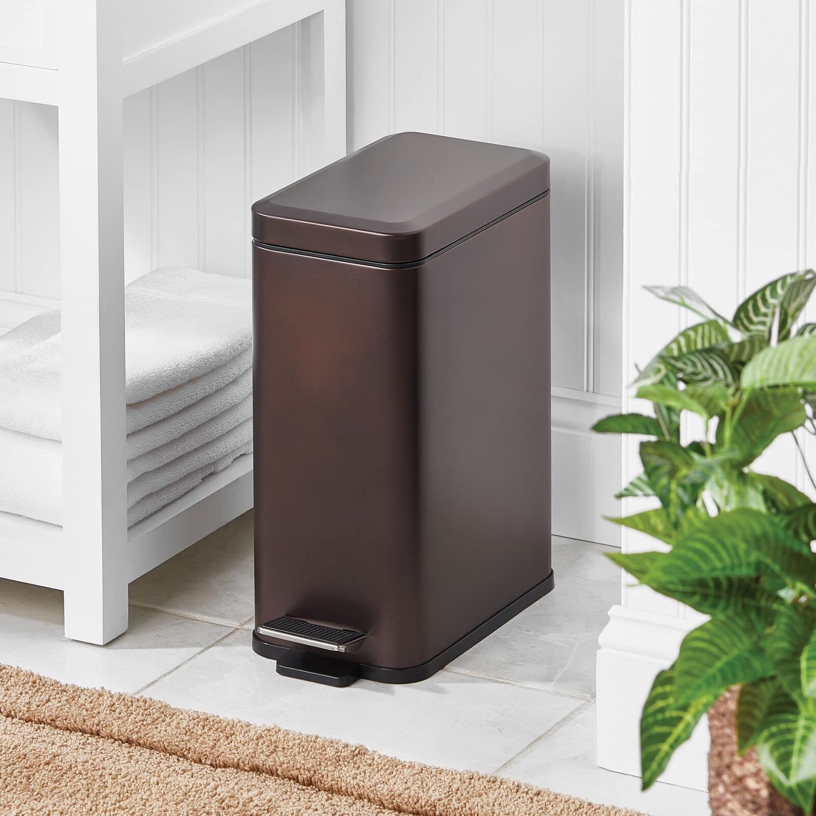 mDesign Pedal Bin - Waste Bin with Pedal, Lid and Plastic Bucket Insert for Bathroom, Kitchen, and Office - Metal Household Rubb