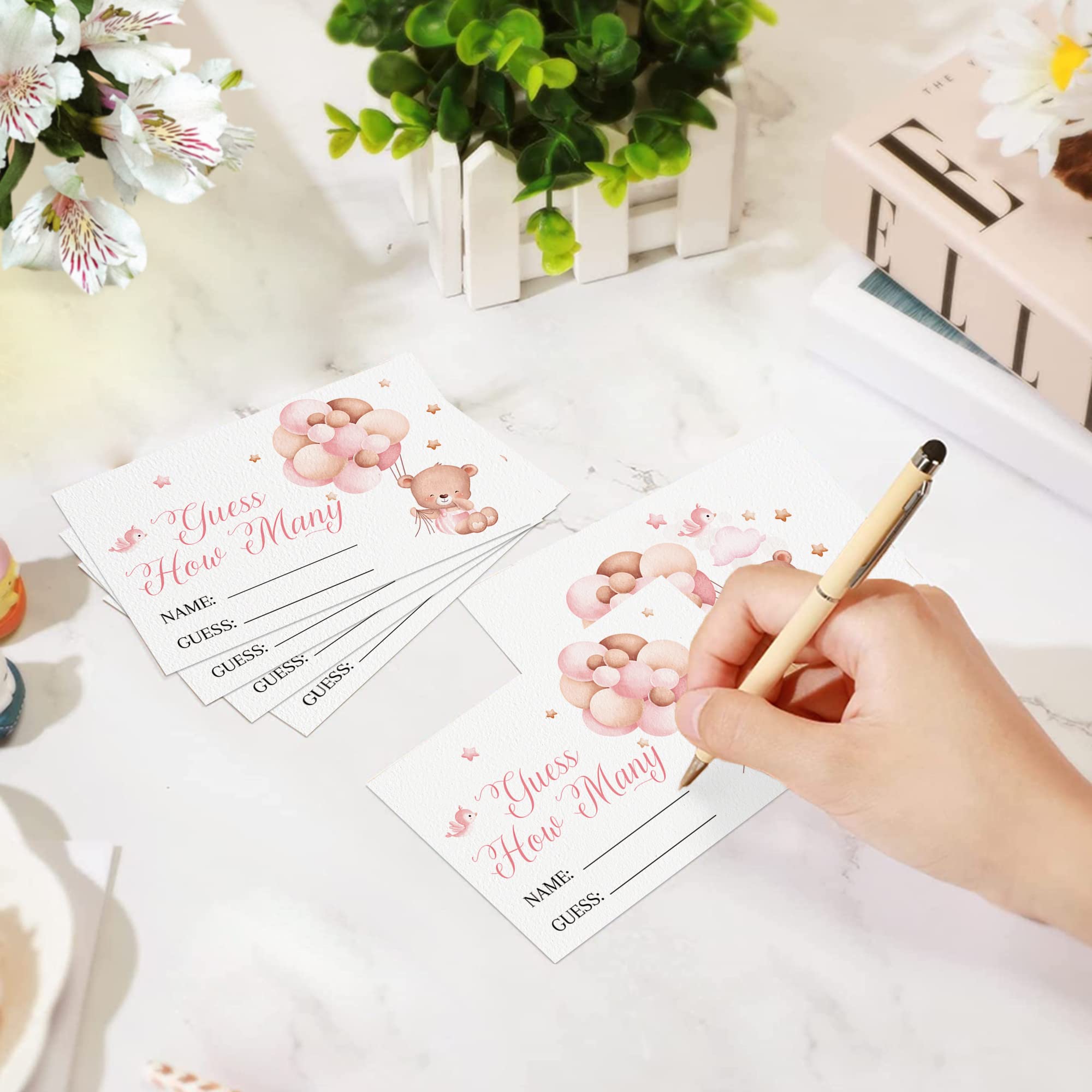 Azbuk Balloon Bears Baby Shower Game Cards With Box, Guess How Many, Baby Shower Game With Box And 50 Guessing Cards, Baby Showe