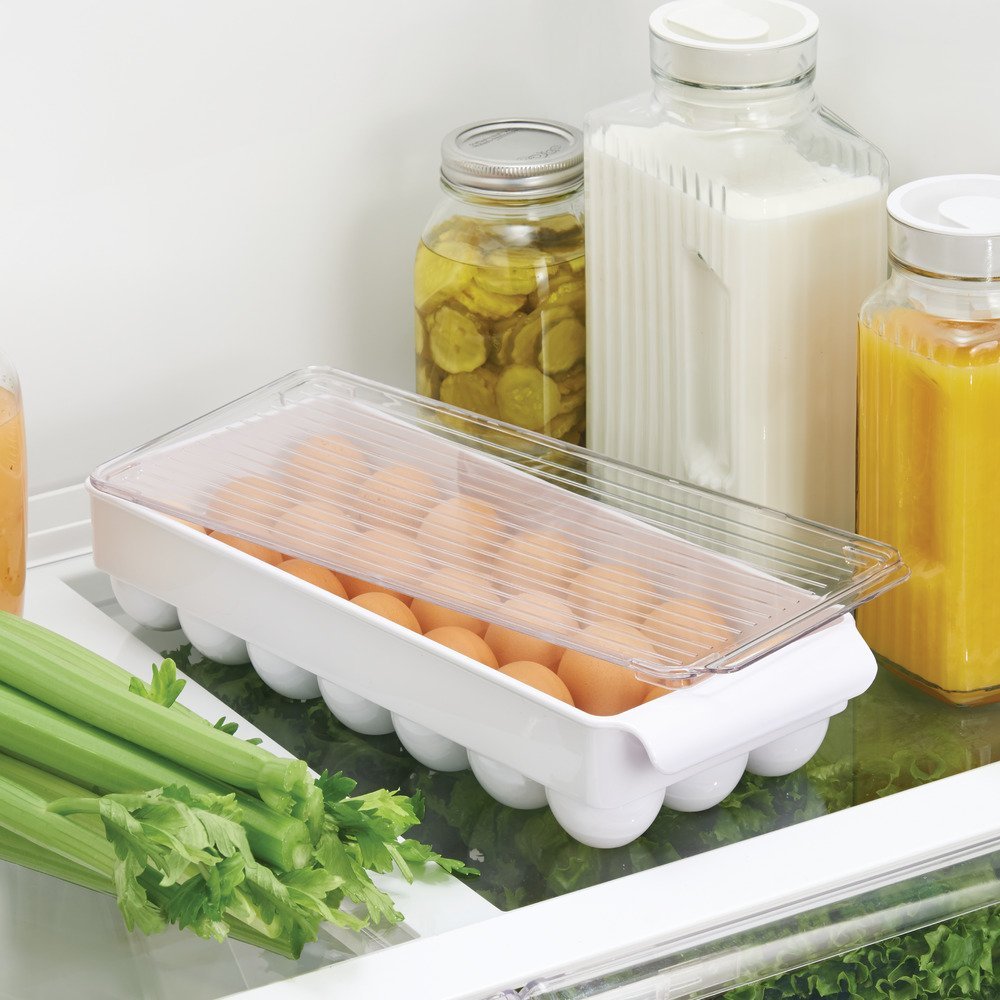 Idesign Fridge Binz Bpa-Free Plastic Stackable Egg Holder - 14.5'' X 6.25'' X 3'', Clear/White