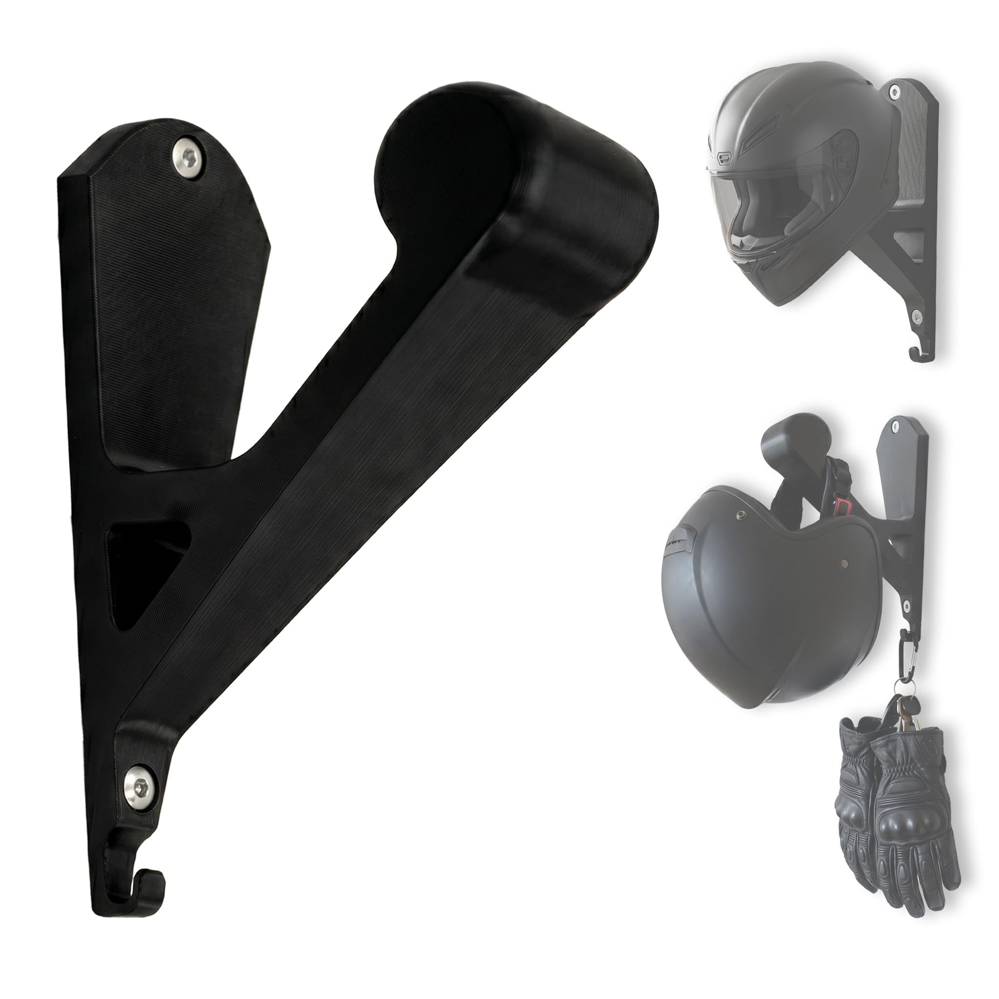 MUIB Open and Full face Helmet, Keys and Jacket Hanger, Wall Mount Helmet Hook, Key Holder Black