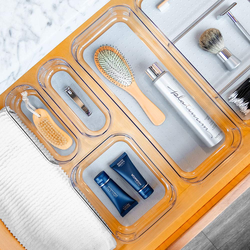 Madesmart 4-Piece Clear Bin Pack | Light Grey | Clear Soft Grip Collection| Soft-Grip Lining | Non-Slip Feet | Bpa-Free