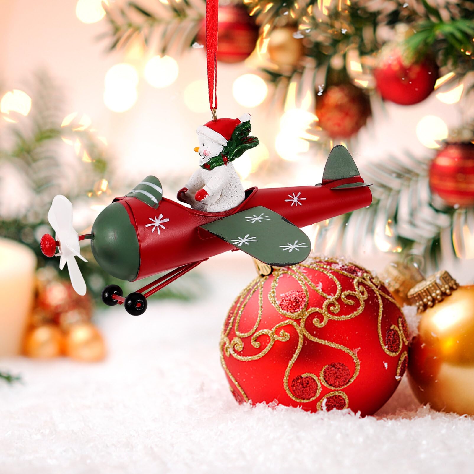 PRETYZOOM Christmas Tree Decoration Snowman Airplane Hanging Ornament Festive Xmas Pendants for Home Decor Tabletop Fireplace an