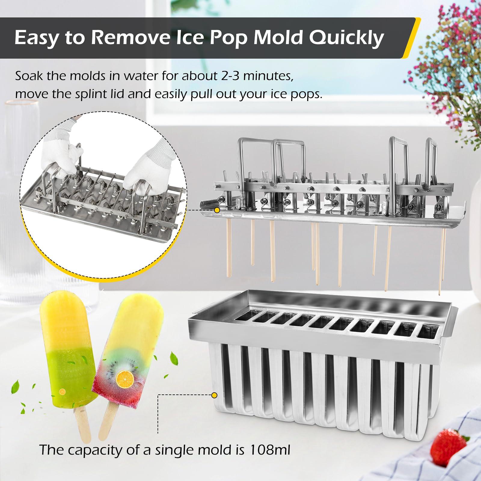 Dyna-Living Commercial Popsicle Molds 20Pcs Round Heads Without Slot Stainless Steel Popsicle Molds Metal Ice Cream Popsicle Mol
