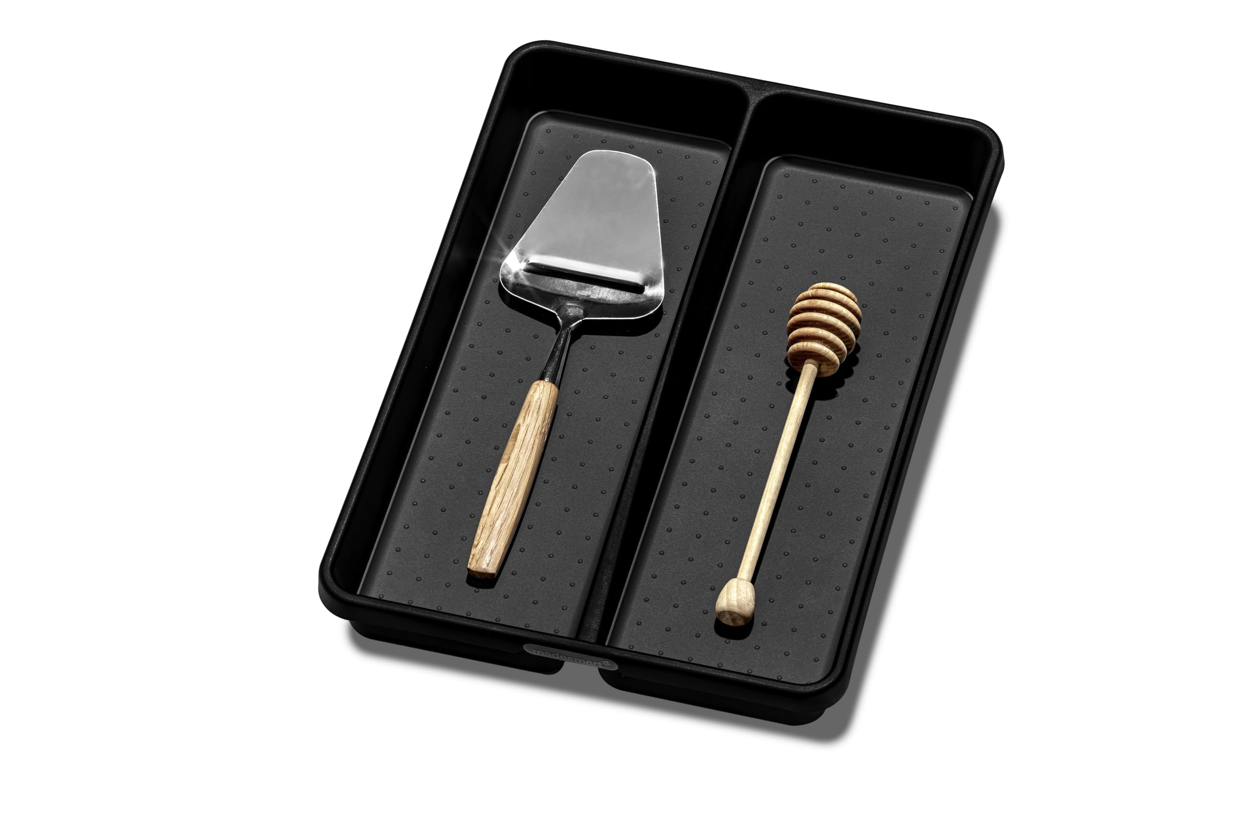Madesmart Utensil Tray-Carbon Collection 2 Compartments, Soft-Grip Lining & Non-Slip Feet & Bpa-Free, Small