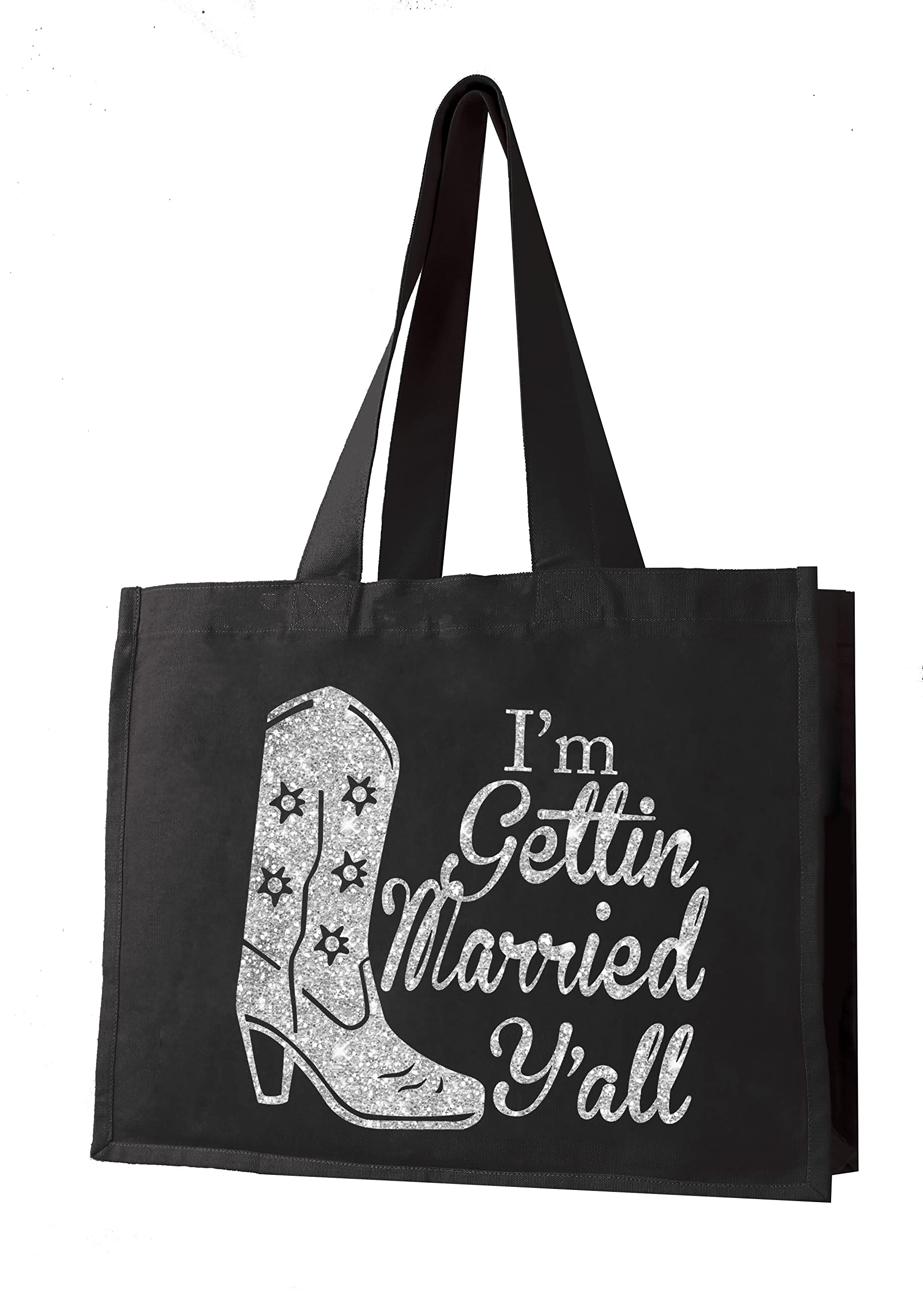 Country Western Bachelorette Gifts - Set Of 3: Silver Glitter Gettin Hitched White Satin Sash, Silver Rhinestone I'M Gettin Marr