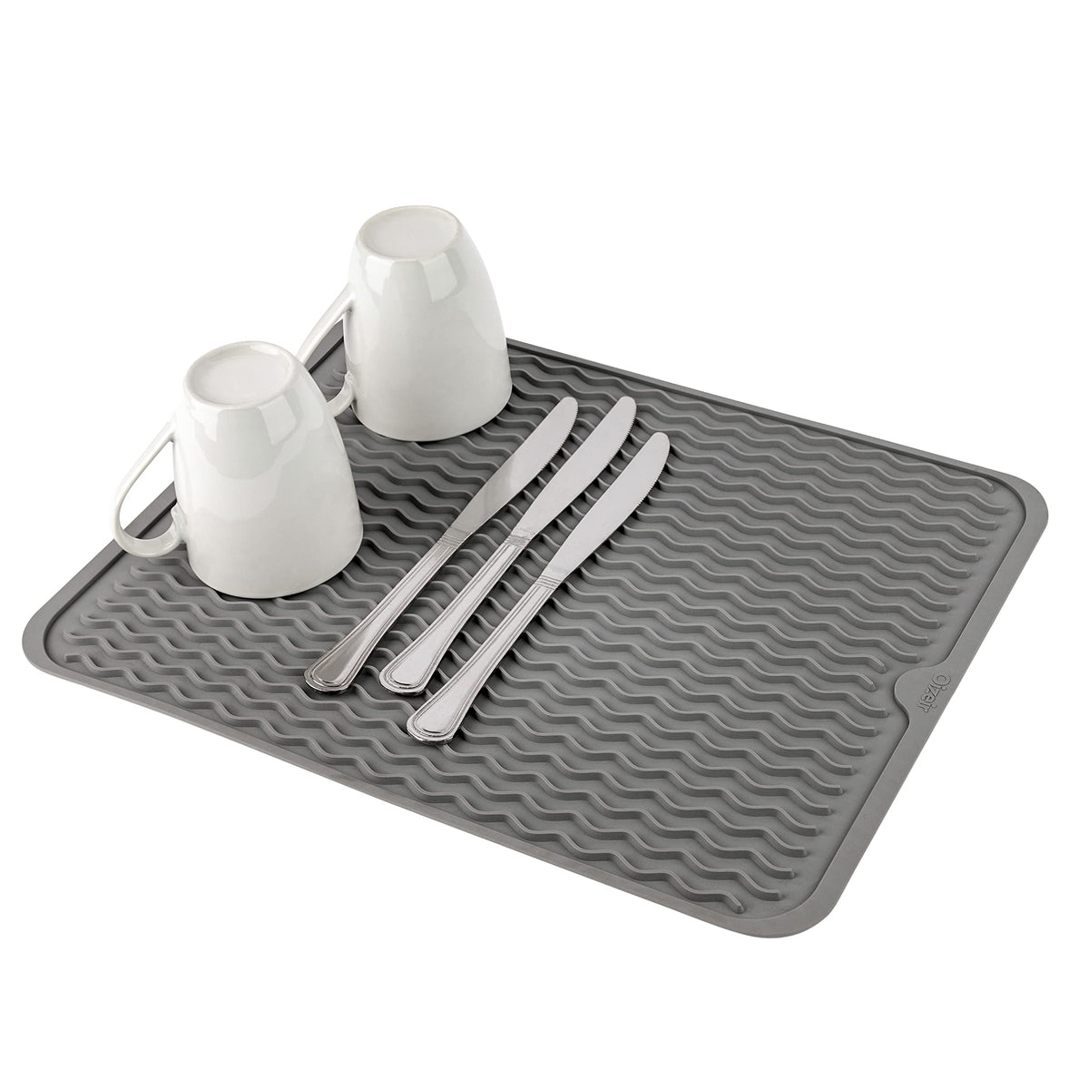 Oizeir Silicone Dish Drying Mat - Drain Hole, Non-Slip, Heat Resistant, Foldable. Great For Dishes, Kitchen Sink, Counter Top, F