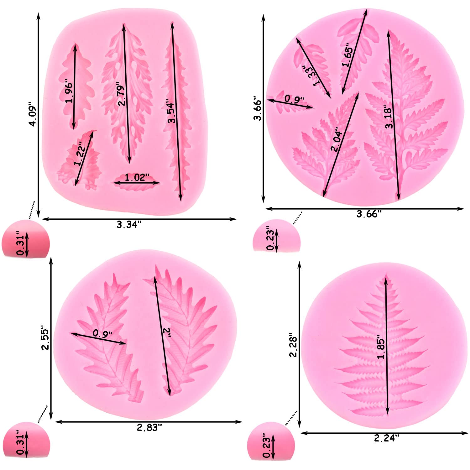 Zixiang Tree Leaf Silicone Mold Fern Leaves Fondant Molds For Cake Decoration Cupcake Topper Chocolate Candy Resin Polymer Clay