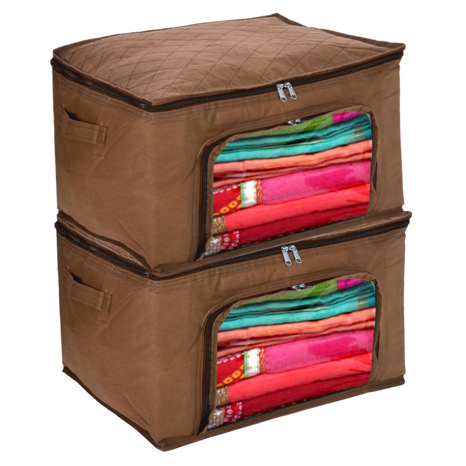 Kuber Industries 2 Pcs Non Woven Saree Cover/Bag For Storage With Zip Closure | Wardrobe Organizer For Storage | Saree Organiser
