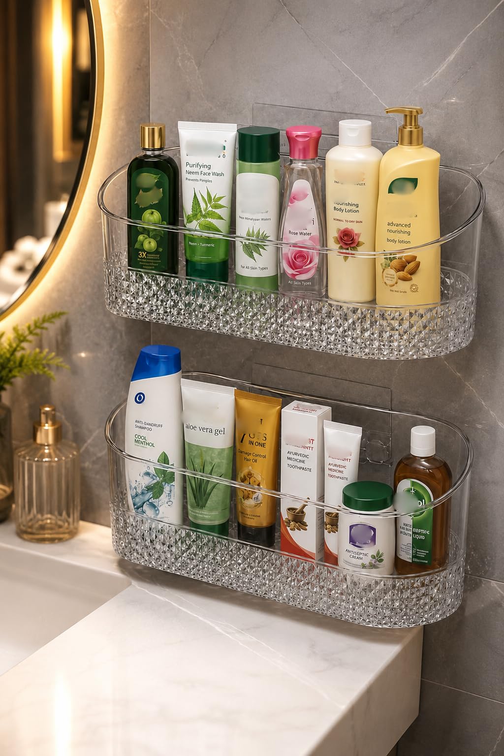 Homiekitch Bathroom Organiser Without Drill  Self Adhesive Waterproof Transparent Wall Shelf | No Drill Bathroom Shelf For Wall