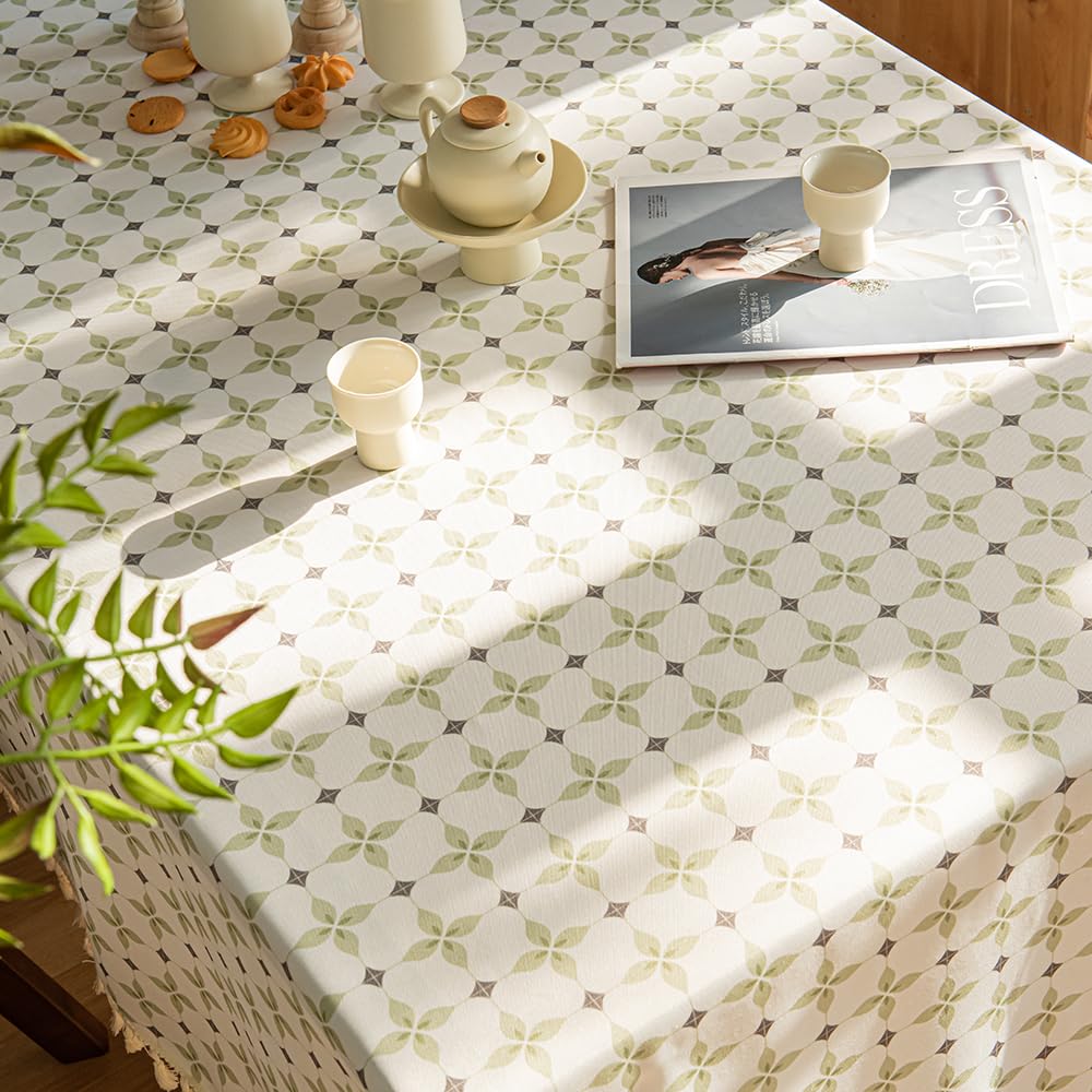 Tablecloth For Rectangle Tables With Tassels Vinyl Waterproof Coating Table Cover With Cotton Linen Burlap Backing Tabletop Non-