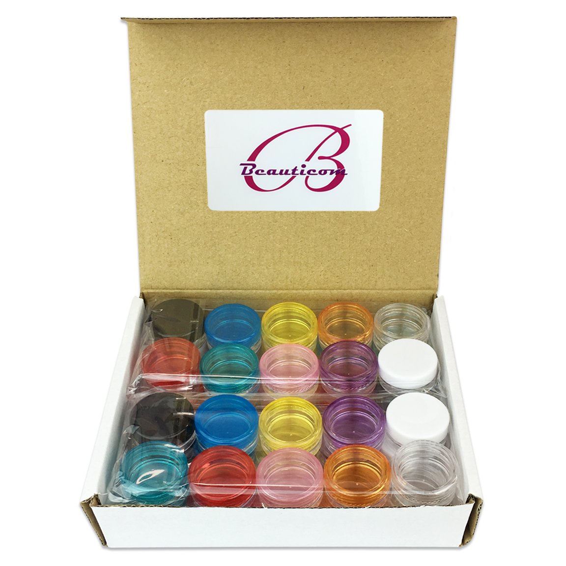 Beauticom 120 Pieces 3G/3Ml Empty Clear Container Jar With Multicolor Lids For Makeup Cosmetic Samples, Small Jewelry, Beads, Na
