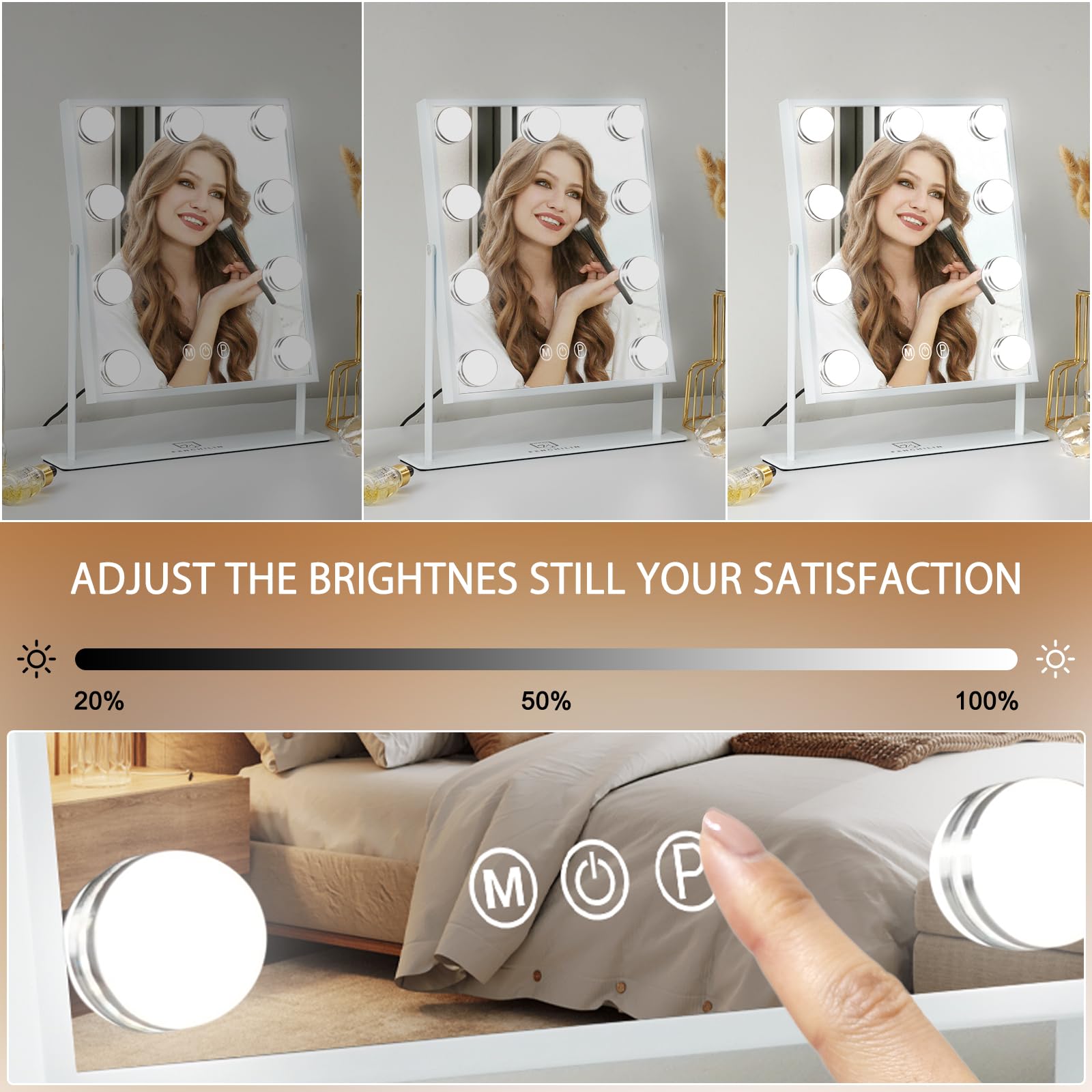 Fenchilin Vanity Mirror With Lights Lighted Makeup Mirror Makeup Vanity Mirror Smart Touch Control 3 Colors Dimmable Hollywood M