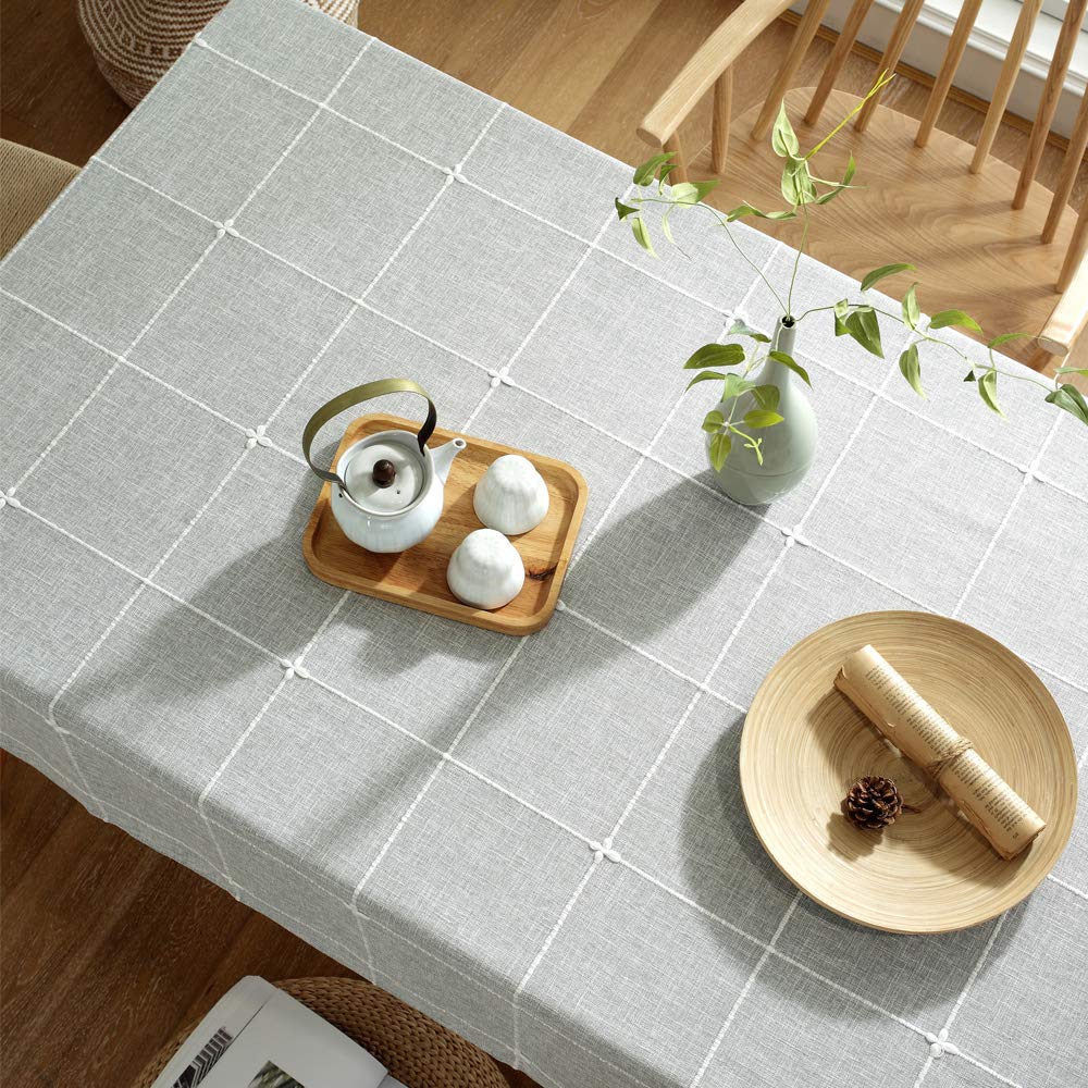 TruDelve Cotton Linen Tablecloth Rectangle Grey Fabric Table Cloth Vintage Farmhouse Table Cover for Rectangle Tables (52''x70''  Grey)