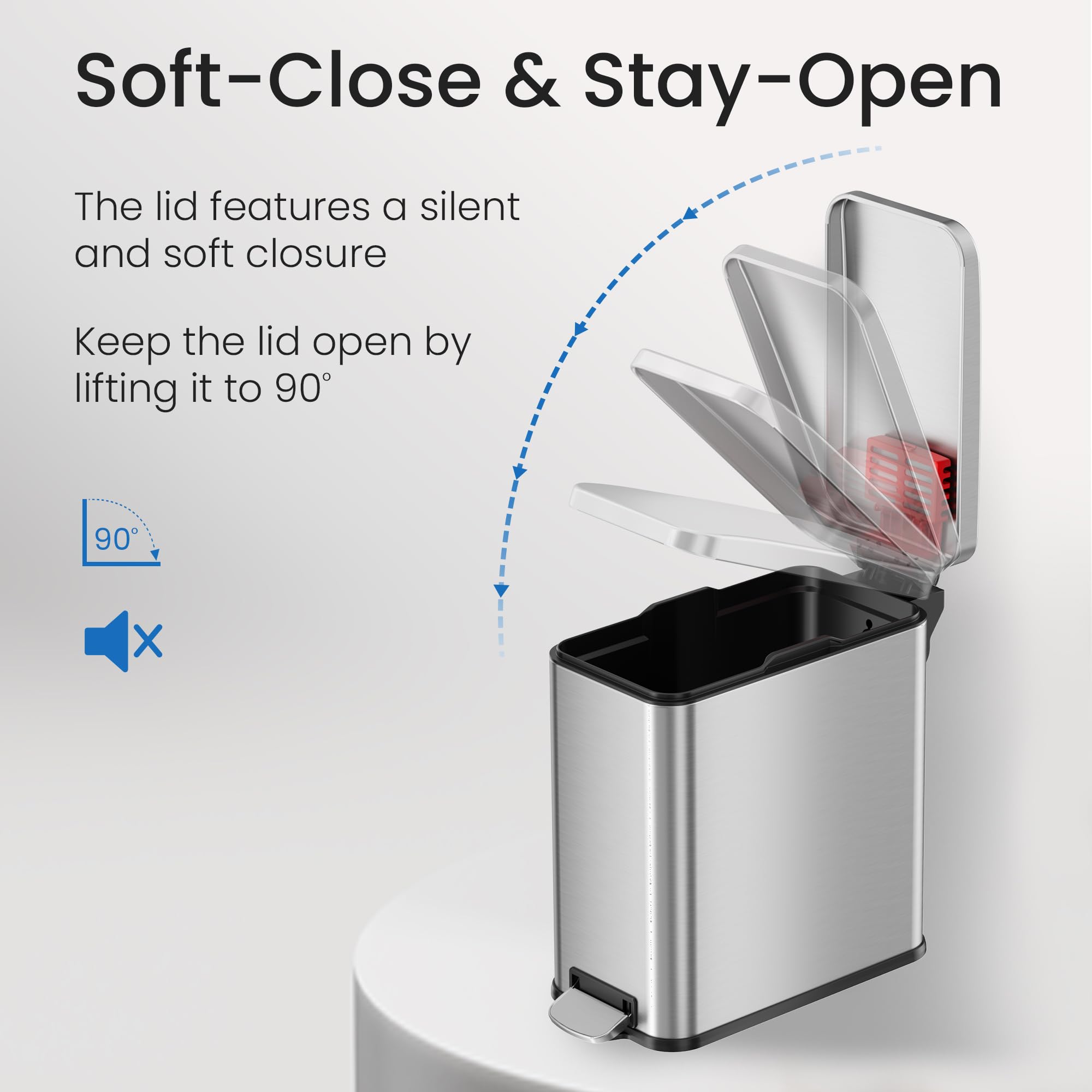 Itouchless Softstep 3 Gallon Small Slim Step Pedal Bathroom Trash Can, Absorbx Odor Control System, Removable Inner Bucket, Fing