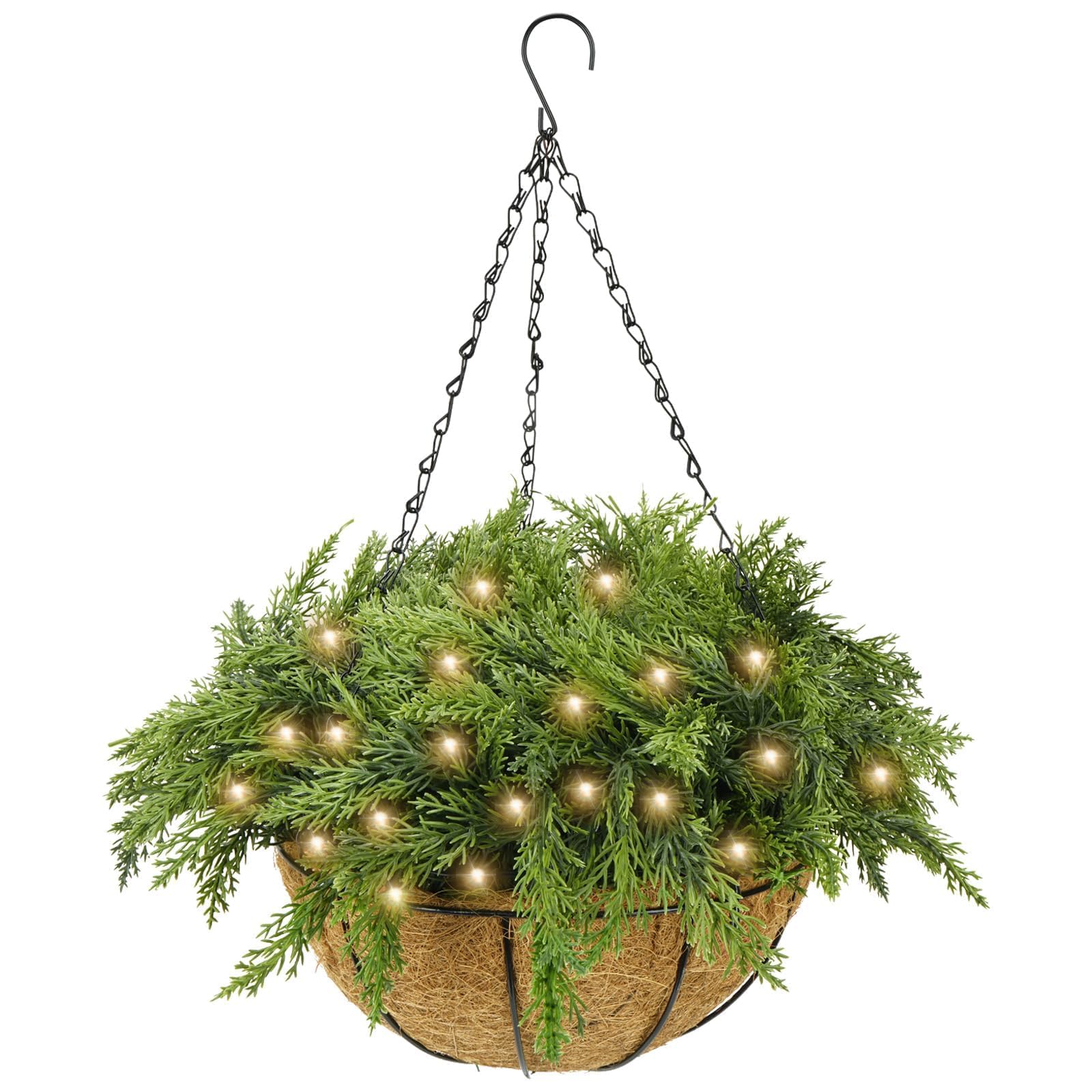 HUAESIN Christmas Hanging Baskets 15inches Outdoors Christmas Baskets with Pine Branches Winter Outdoor Porch Decor Artificial H