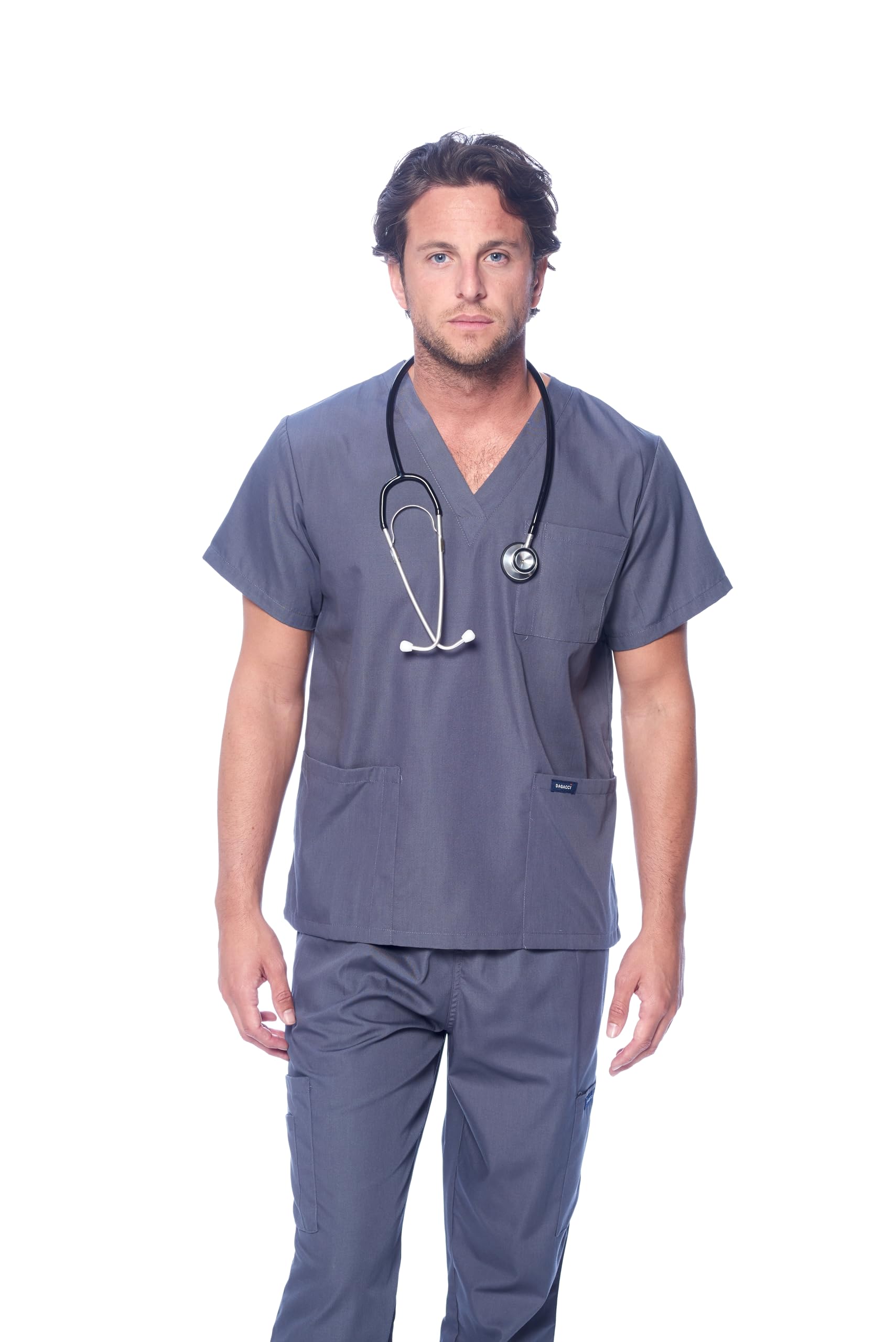 Dagacci Scrubs Medical Uniform Unisex Scrubs Set Medical Scrubs Top And Pants (Xx-Large, Petwer Gray)