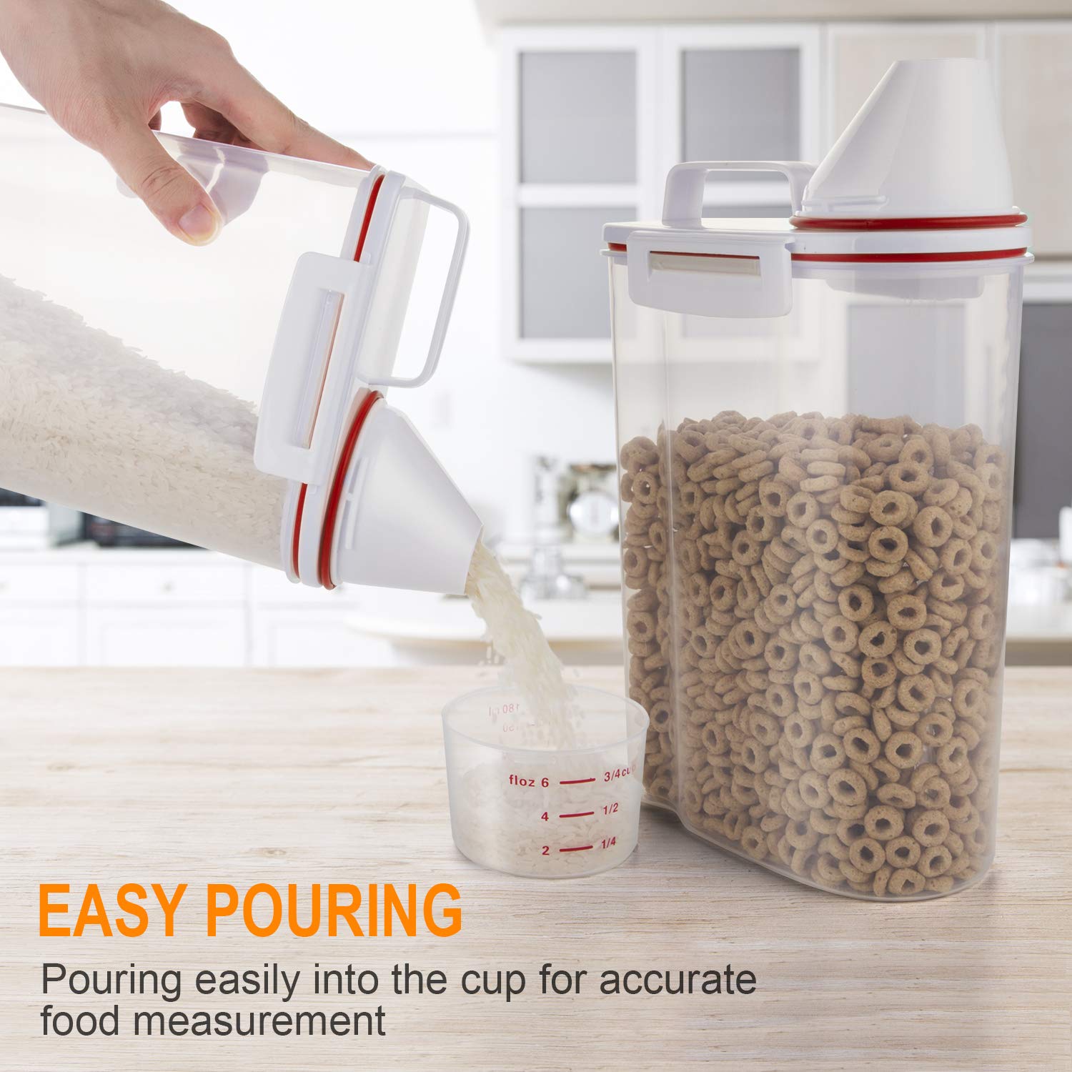 TBMax Rice Storage Bin Cereal Containers Dispenser with BPA Free Plastic + Airtight Design + Measuring Cup + Pour Spout (Red)